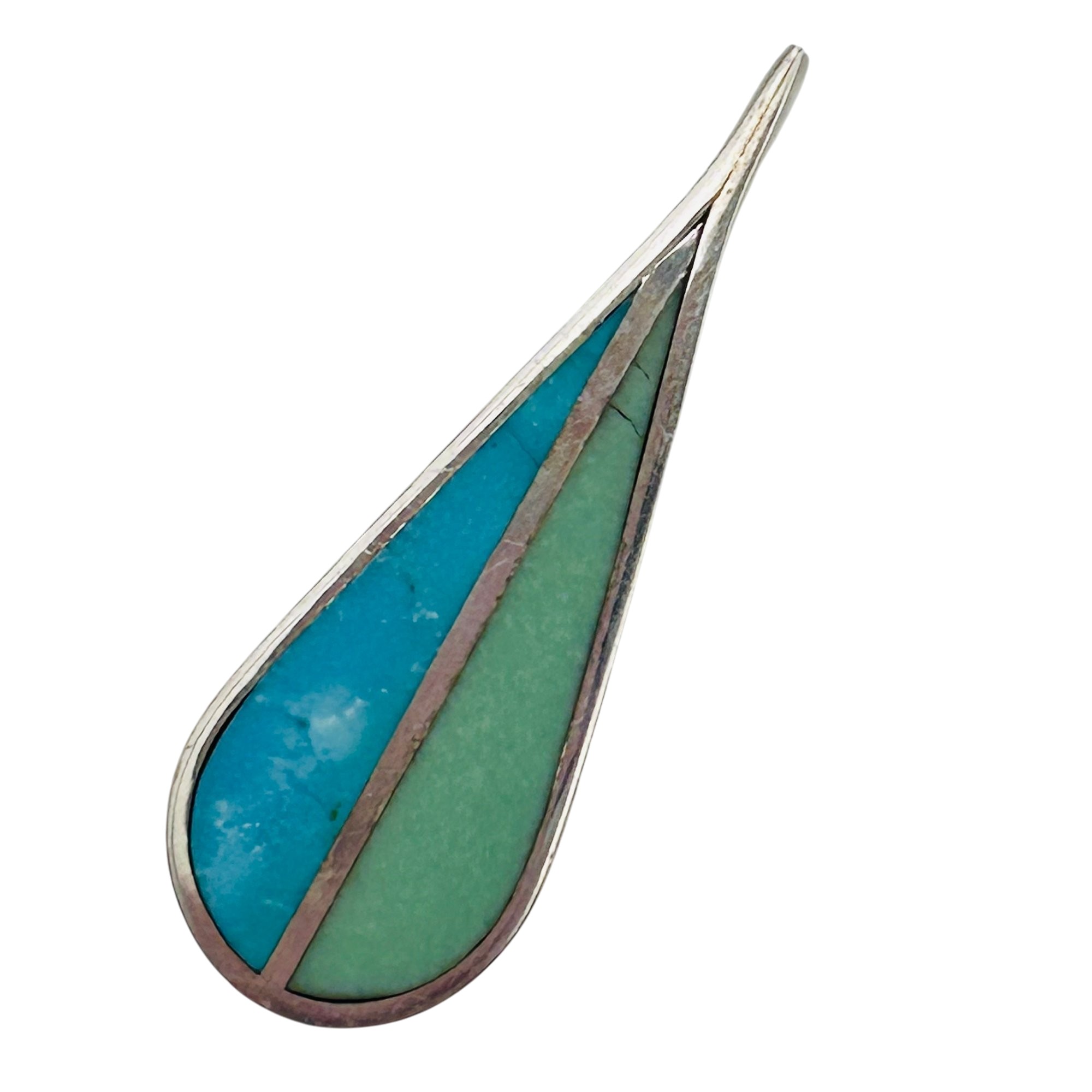 Southwest Sterling Teardrop Inlay Stone Pendant