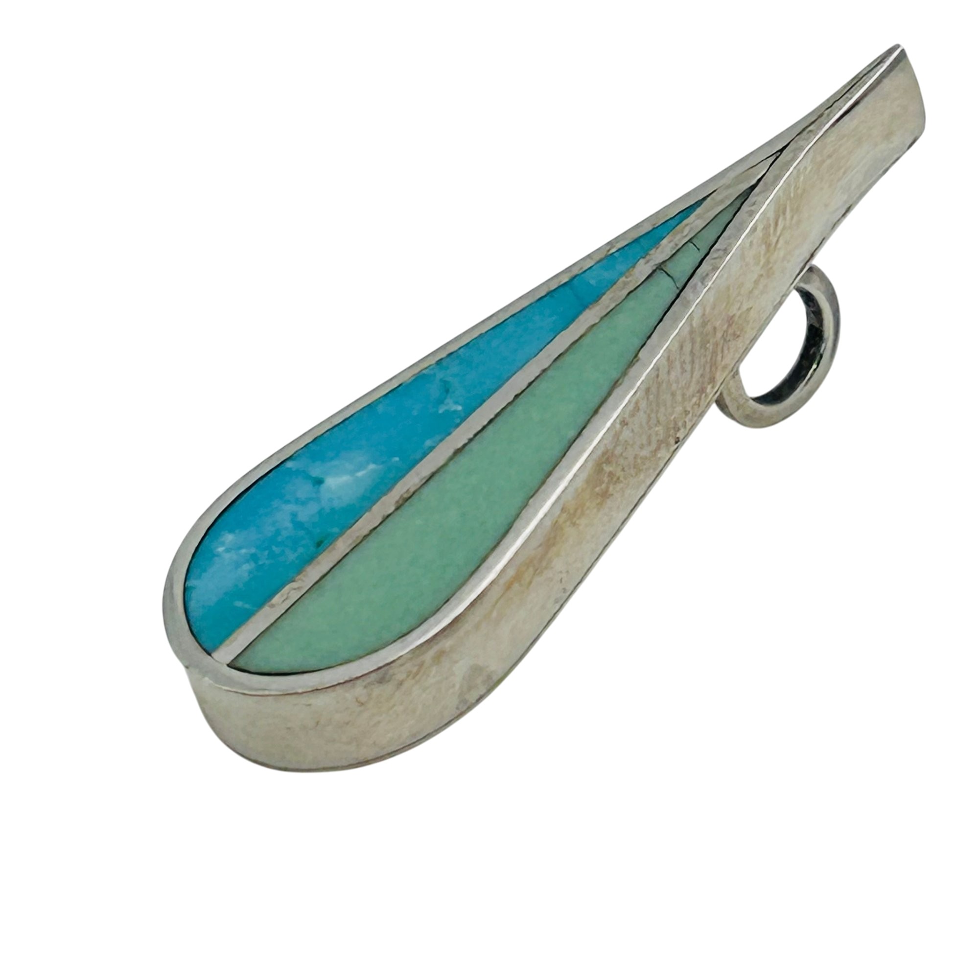 Southwest Sterling Teardrop Inlay Stone Pendant