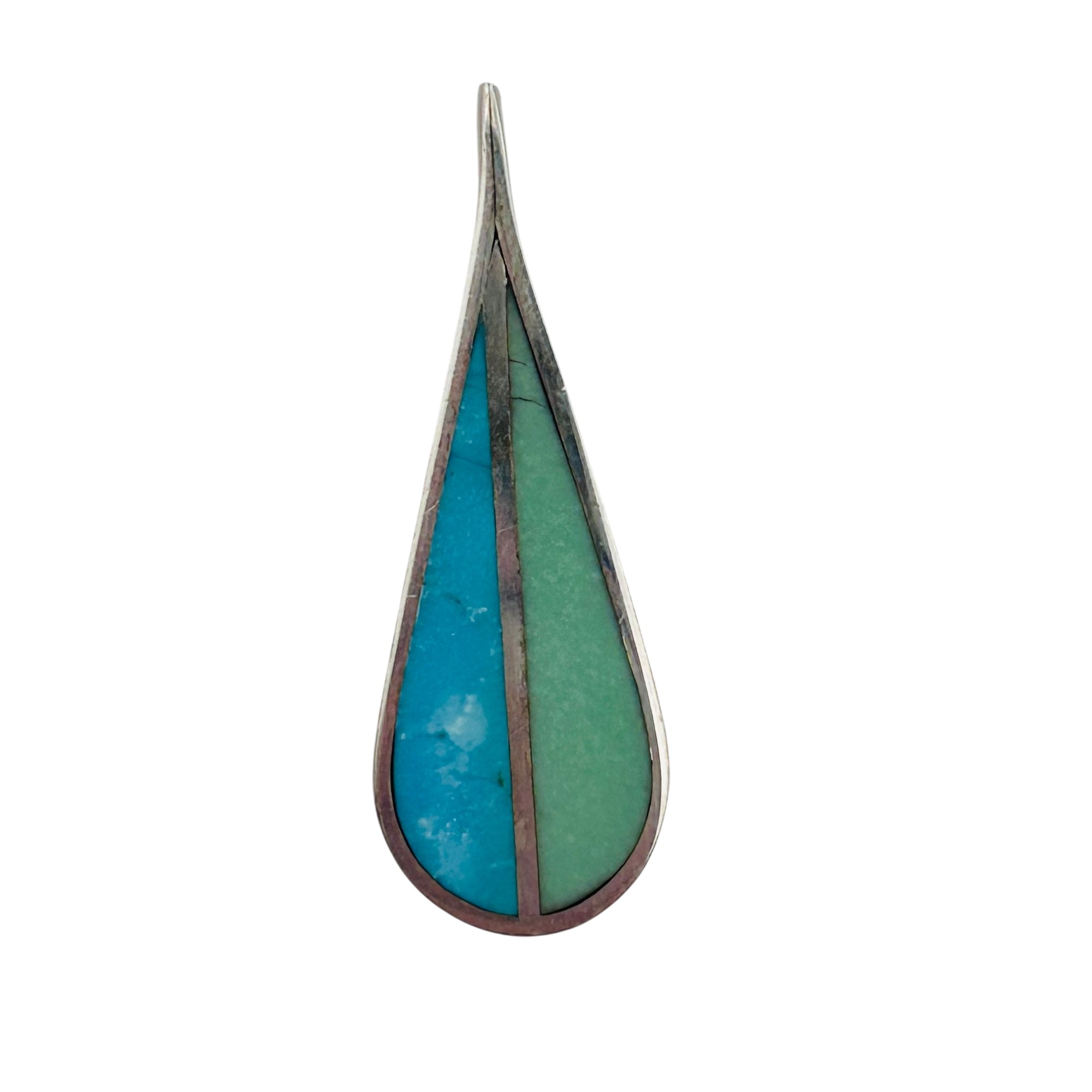 Southwest Sterling Teardrop Inlay Stone Pendant