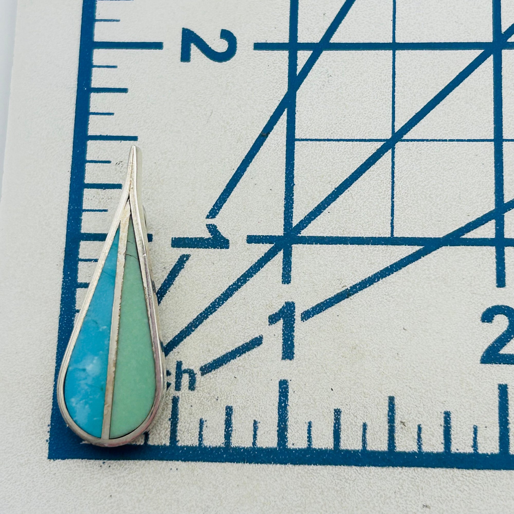 Southwest Sterling Teardrop Inlay Stone Pendant