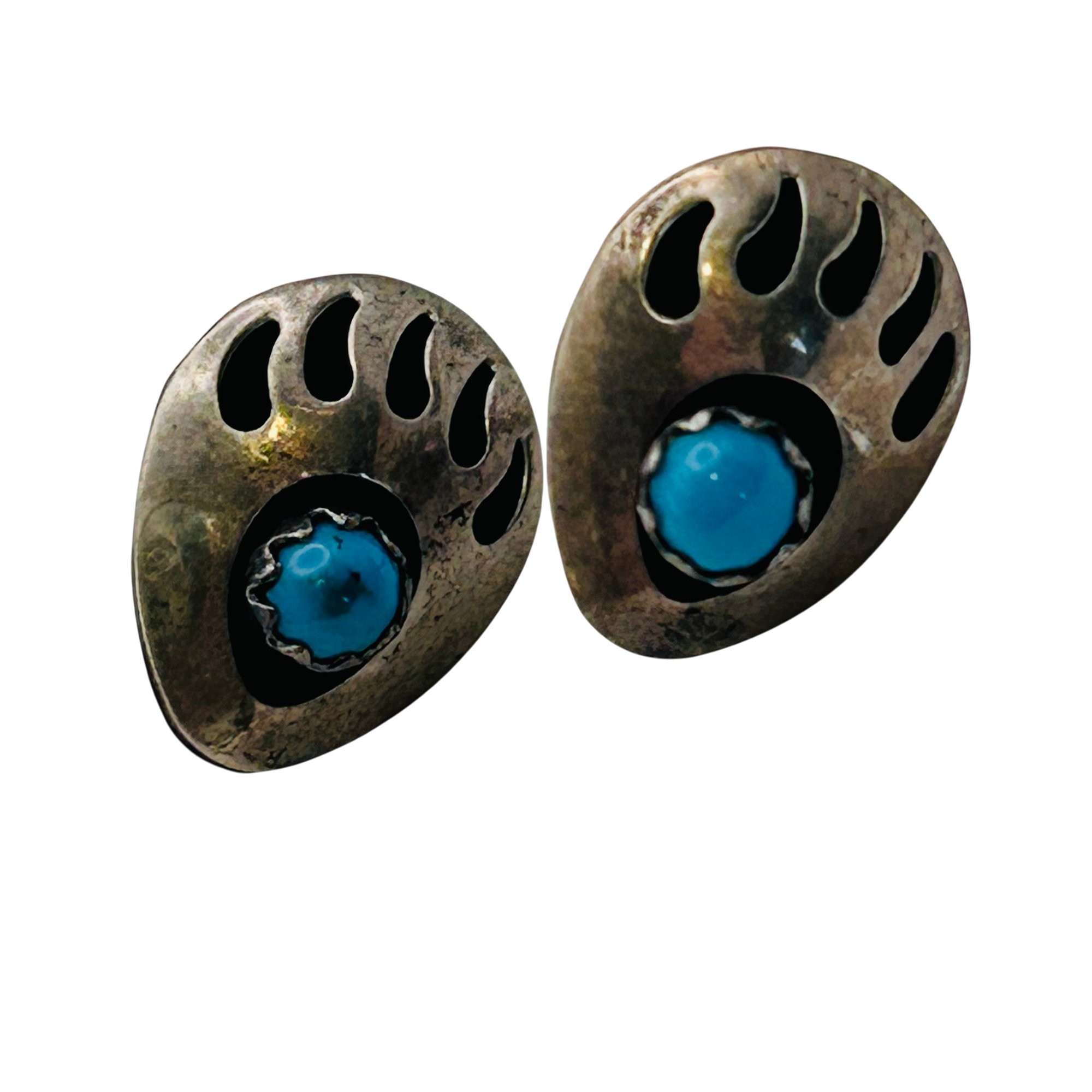 Southwest Sterling Turquoise Bear Claw Earrings