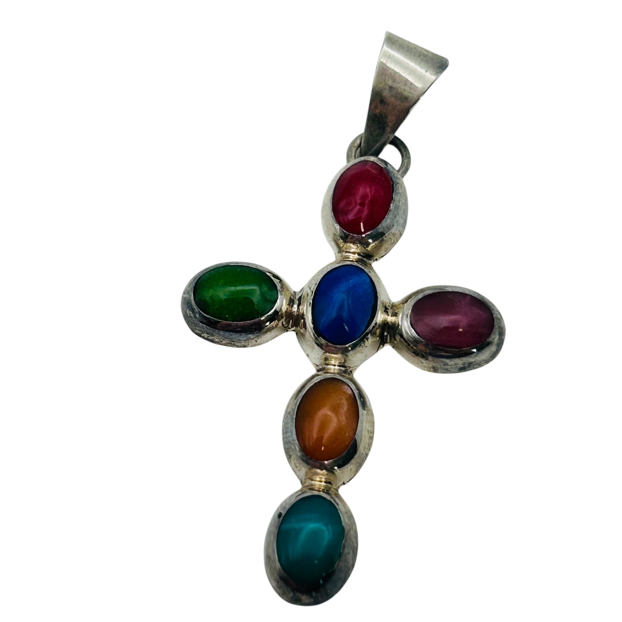 Taxco Mexico 950 Silver Stone Cross Pendant