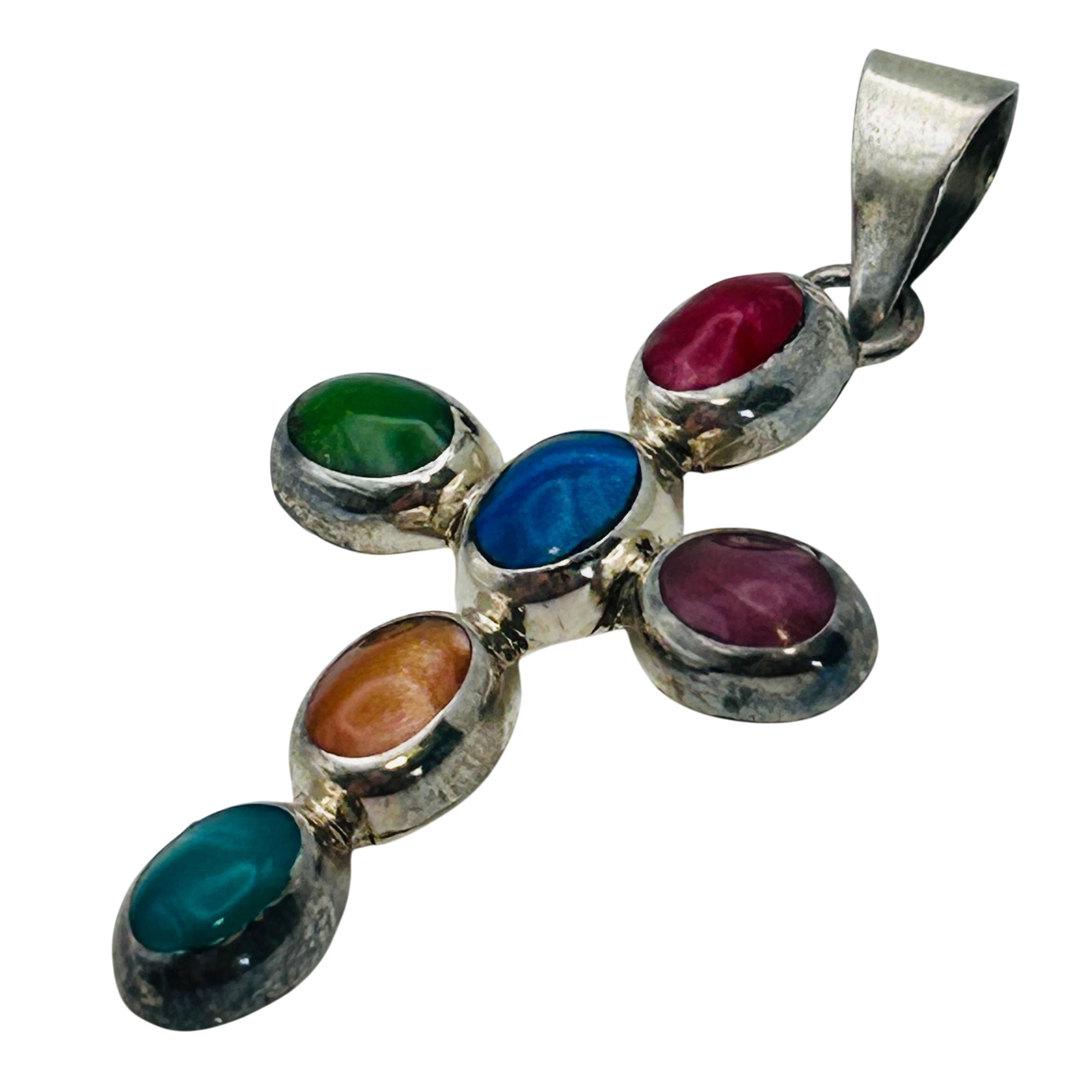 Taxco Mexico 950 Silver Stone Cross Pendant