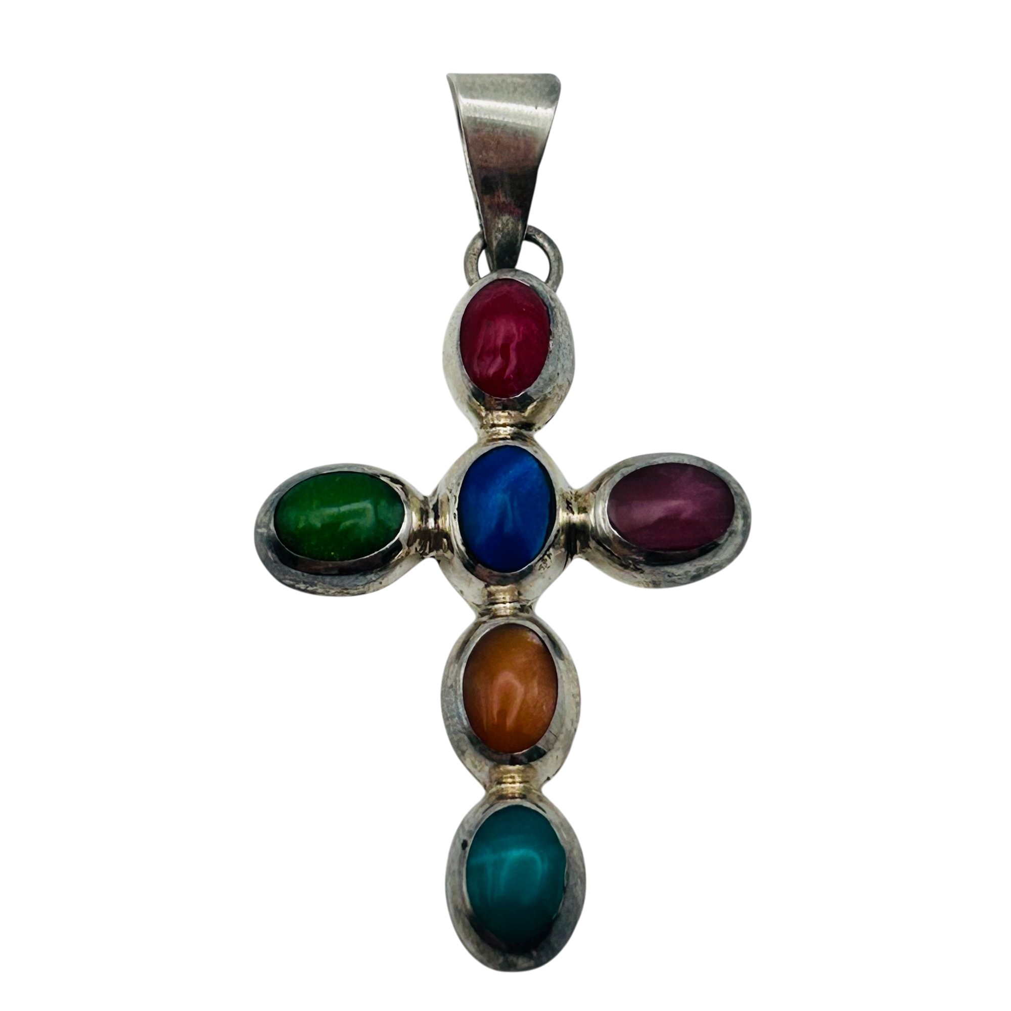 Taxco Mexico 950 Silver Stone Cross Pendant
