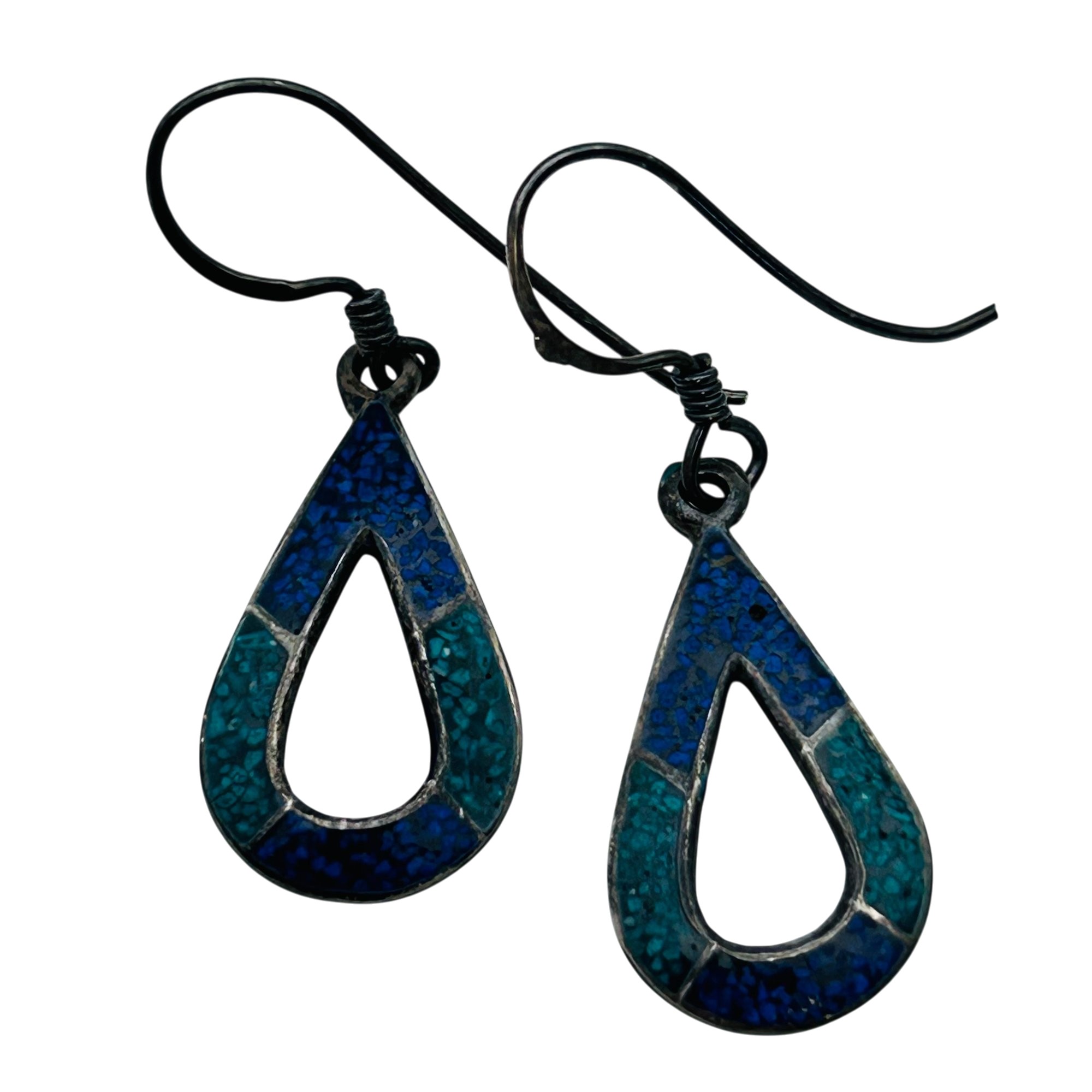 Signed Mexico Crushed Stone Cutout Earrings