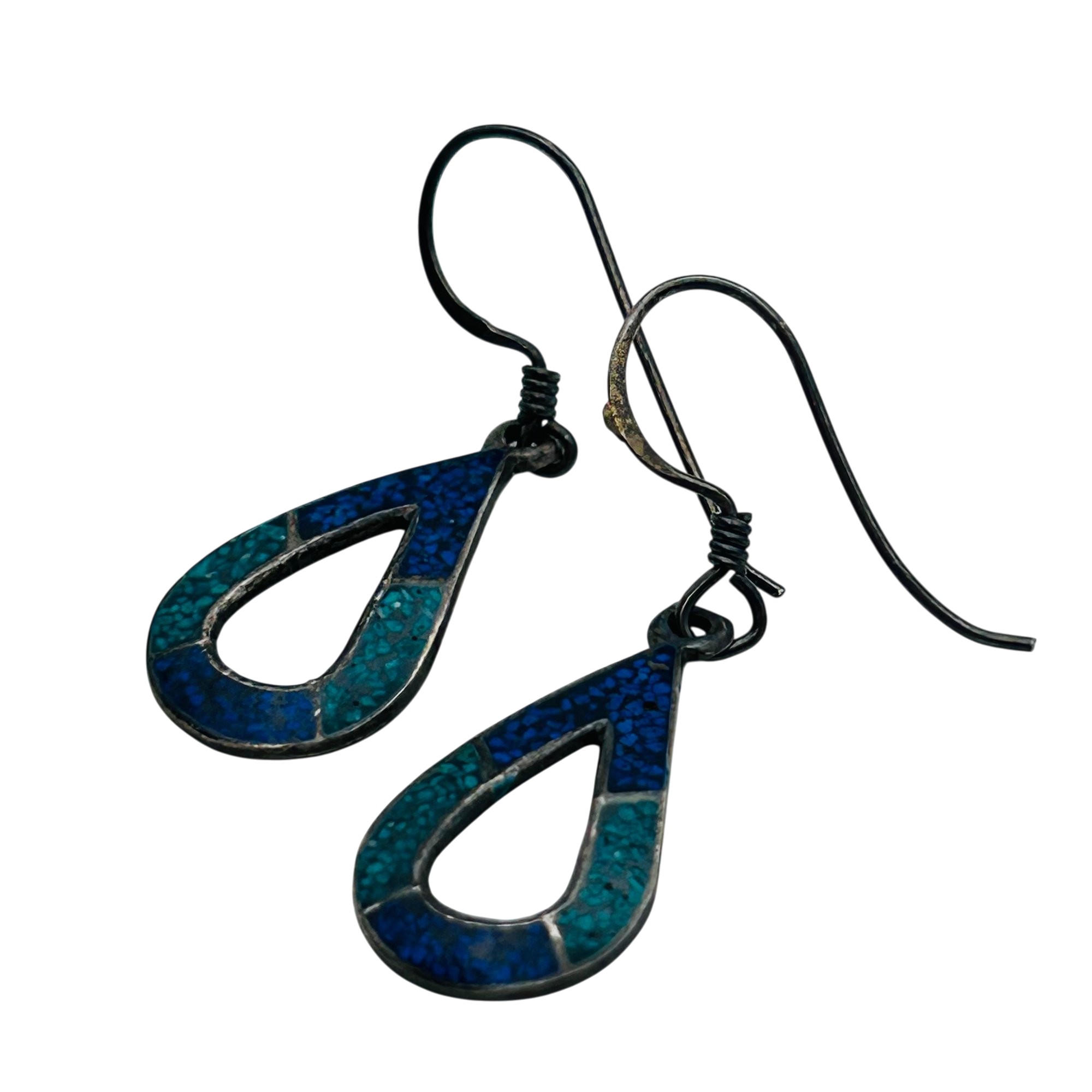 Signed Mexico Crushed Stone Cutout Earrings