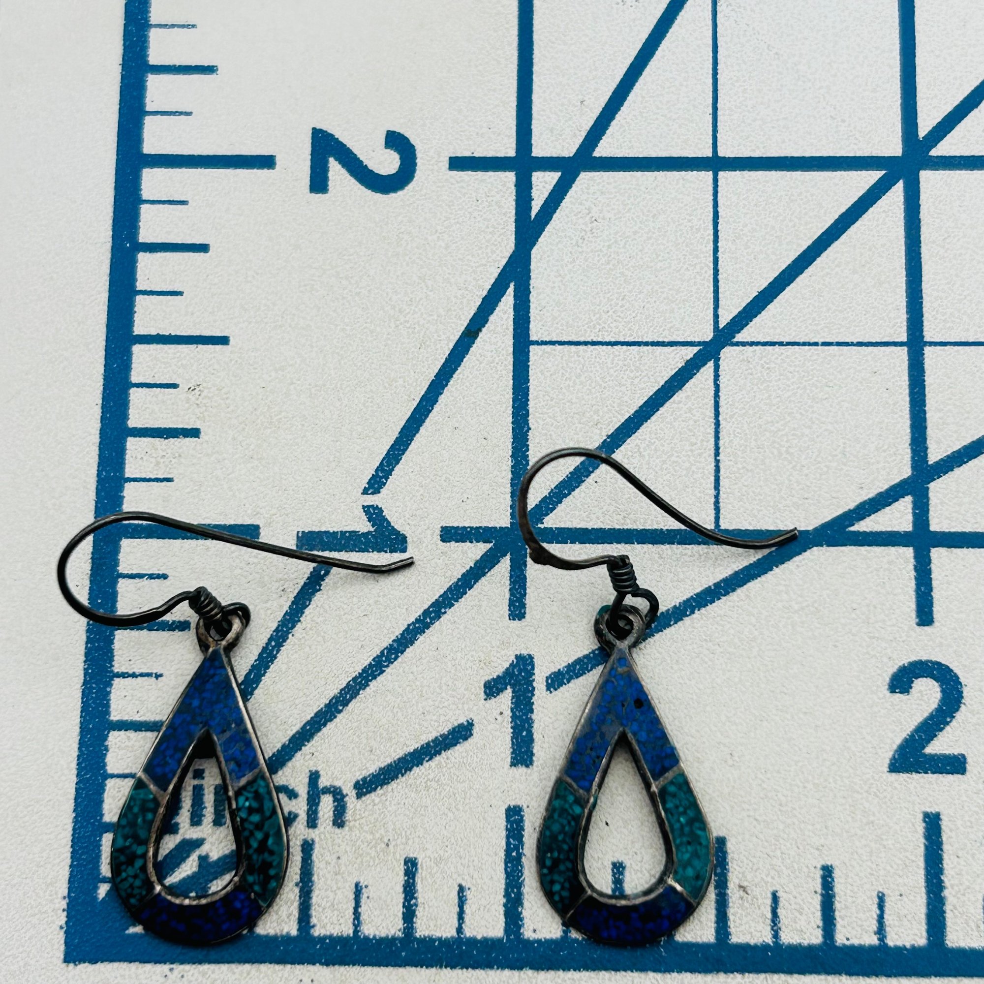 Signed Mexico Crushed Stone Cutout Earrings