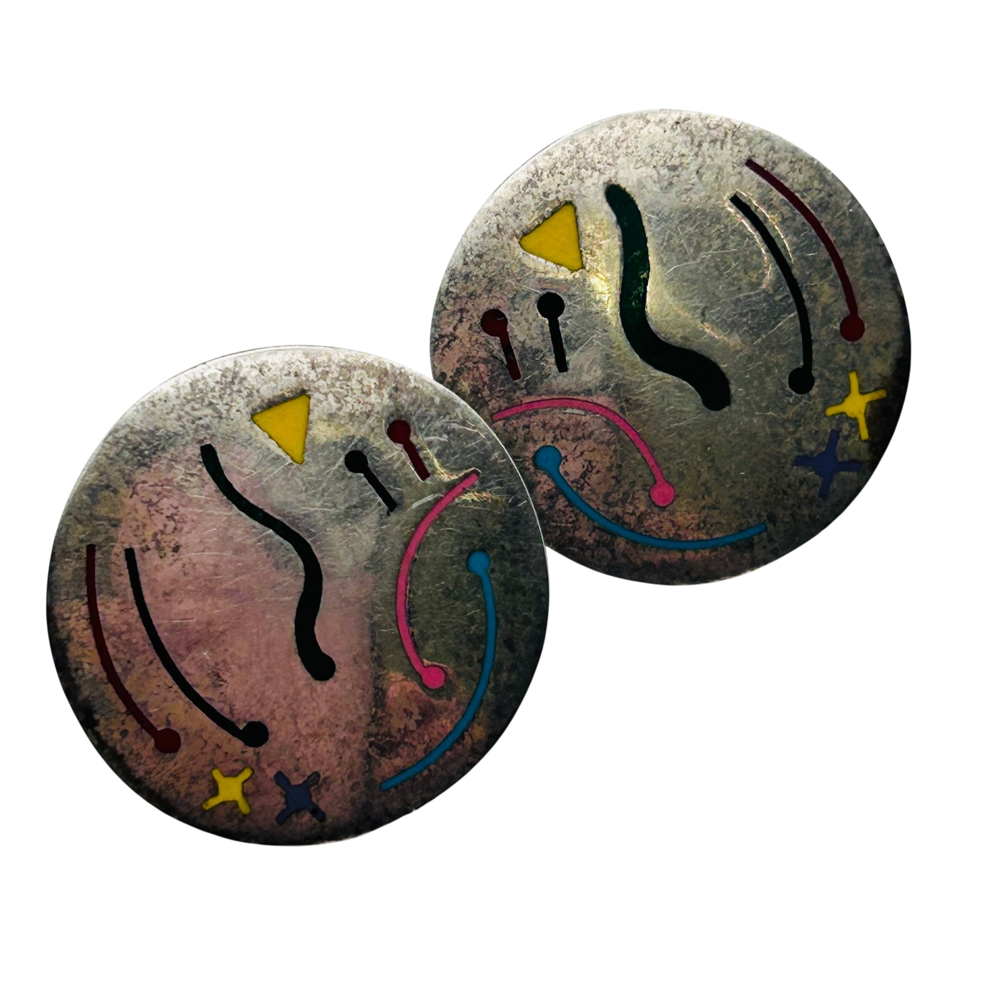 Mexico Sterling Enamel Medallion Earrings