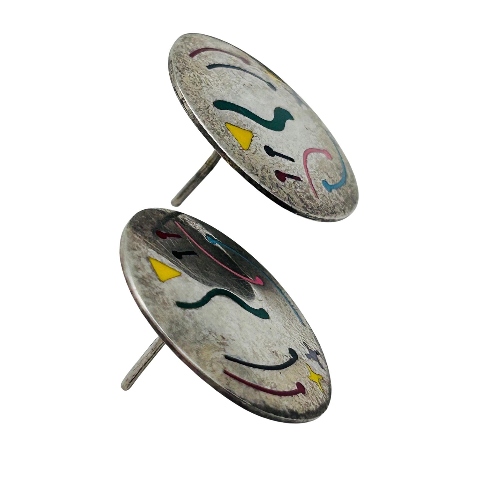 Mexico Sterling Enamel Medallion Earrings
