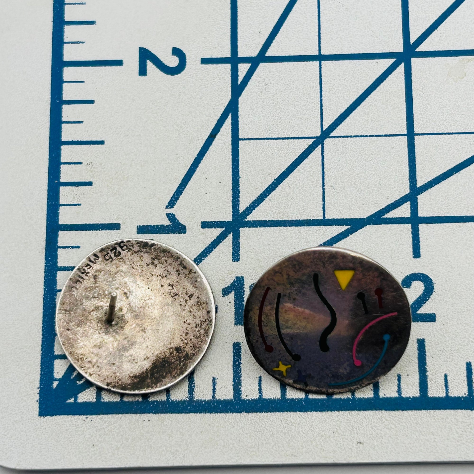 Mexico Sterling Enamel Medallion Earrings