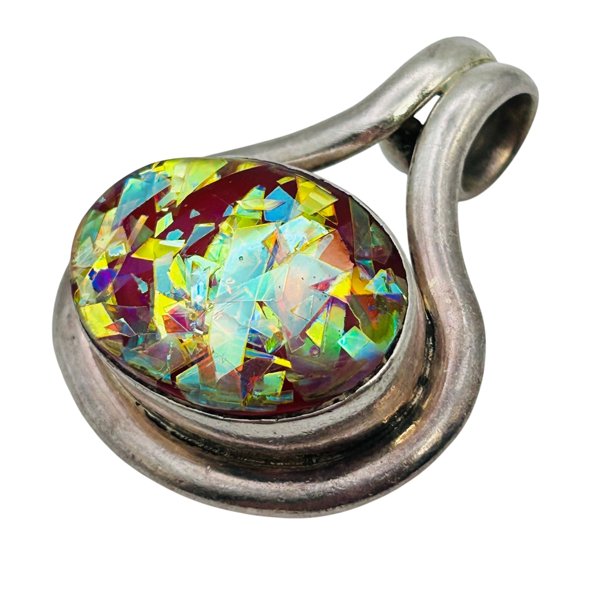 Mexico Sterling Dichroic Glass Oval Pendant
