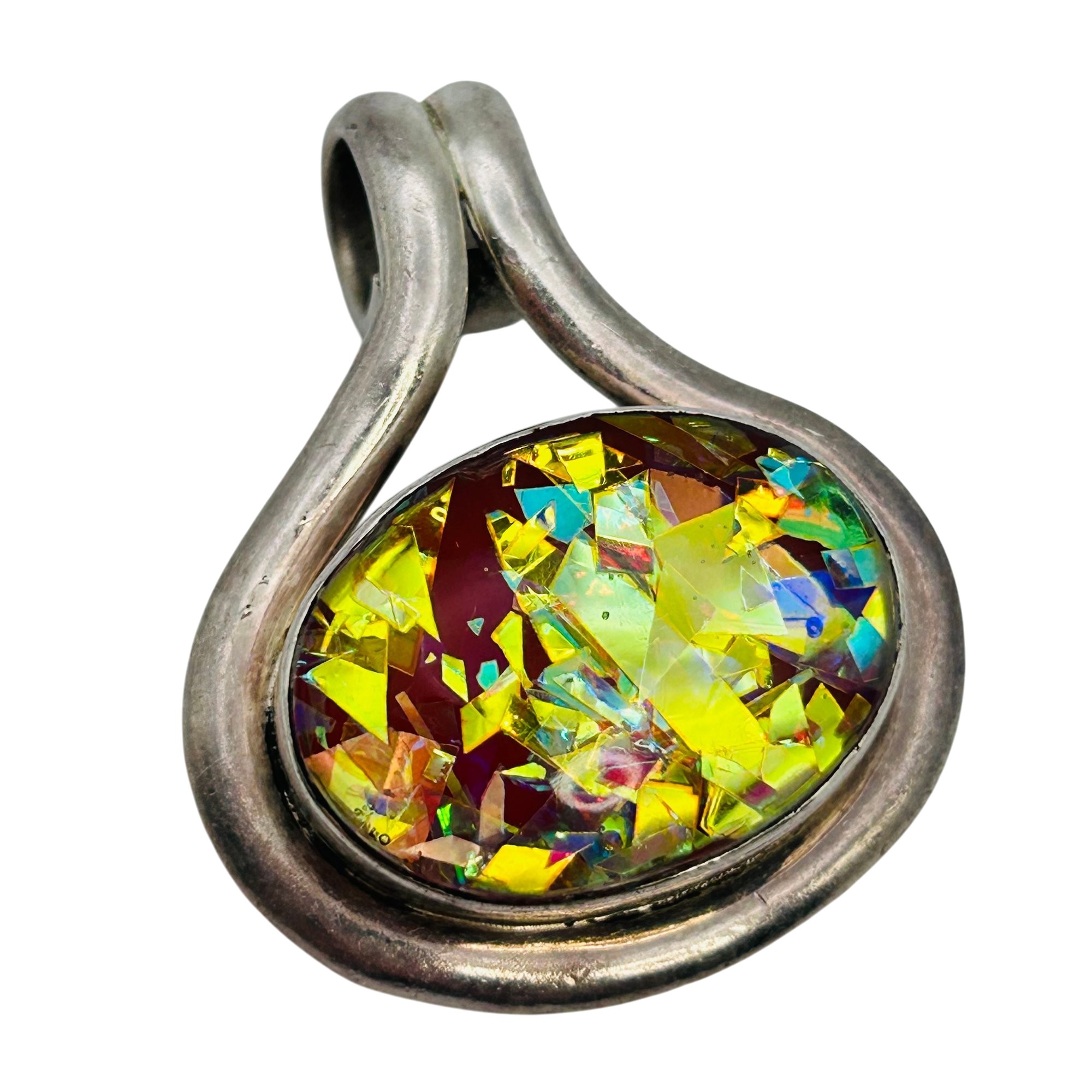 Mexico Sterling Dichroic Glass Oval Pendant