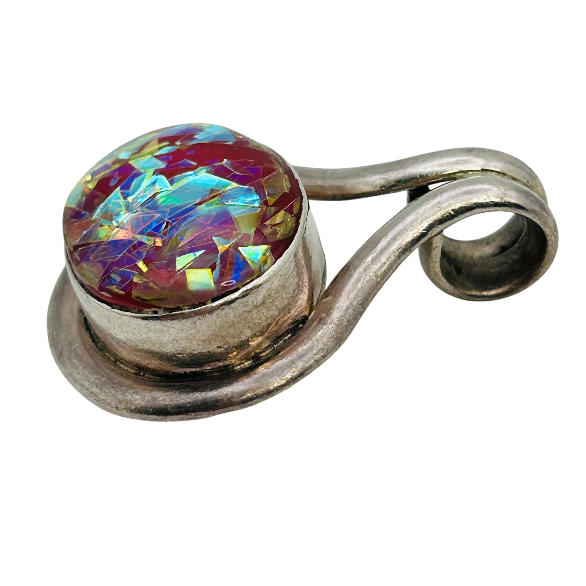Mexico Sterling Dichroic Glass Oval Pendant