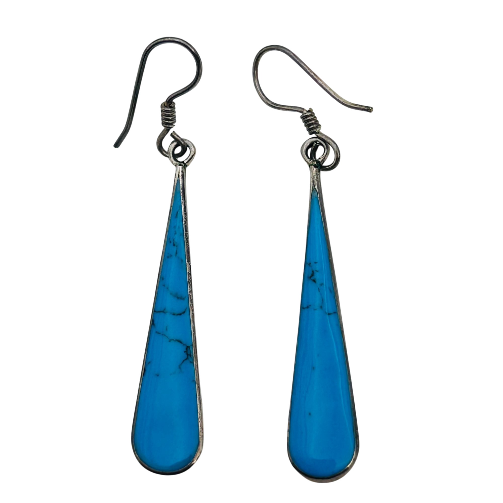 Mexico Sterling Turquoise Teardrop Earrings