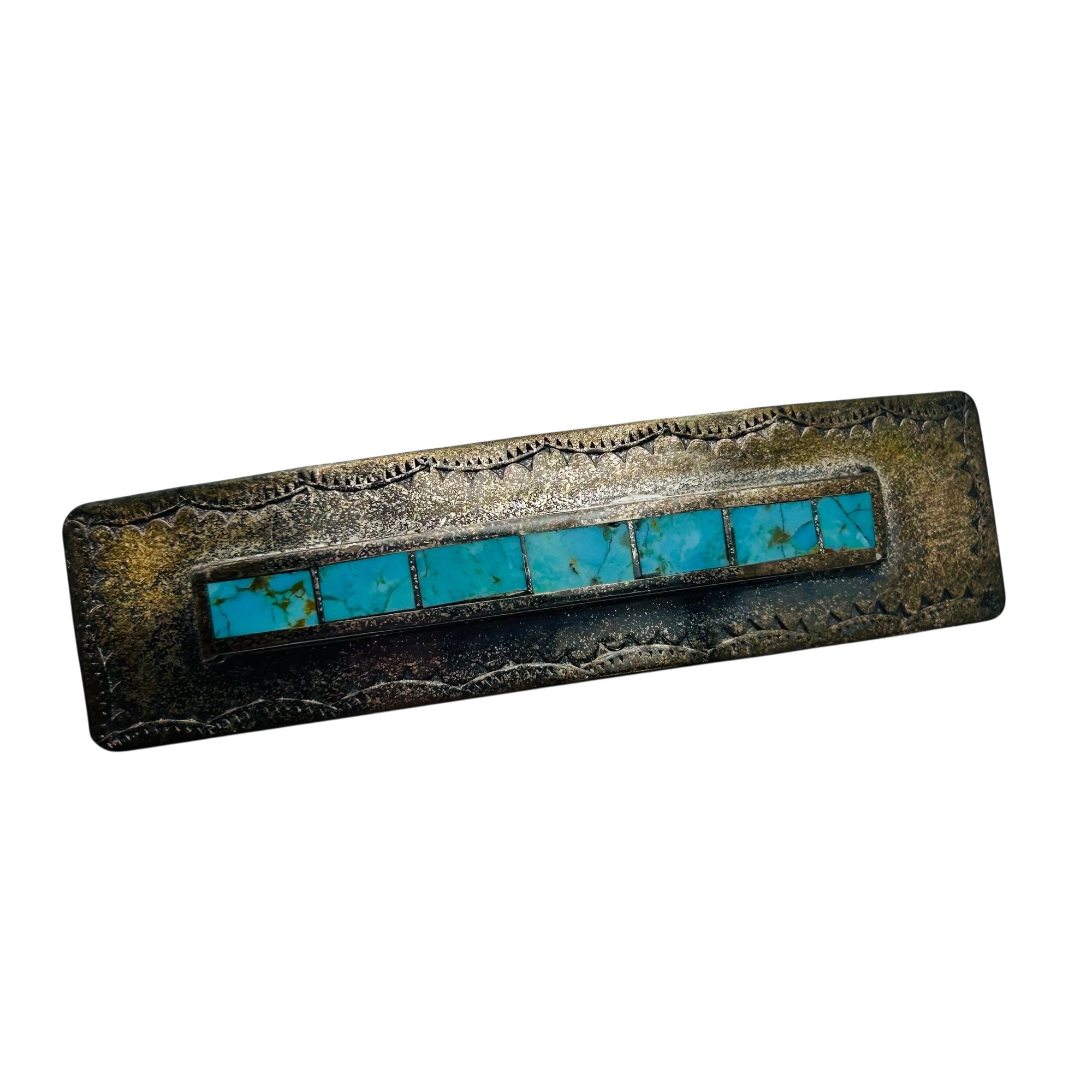 Vintage Signed Navajo Sterling Turquoise Hair Clip