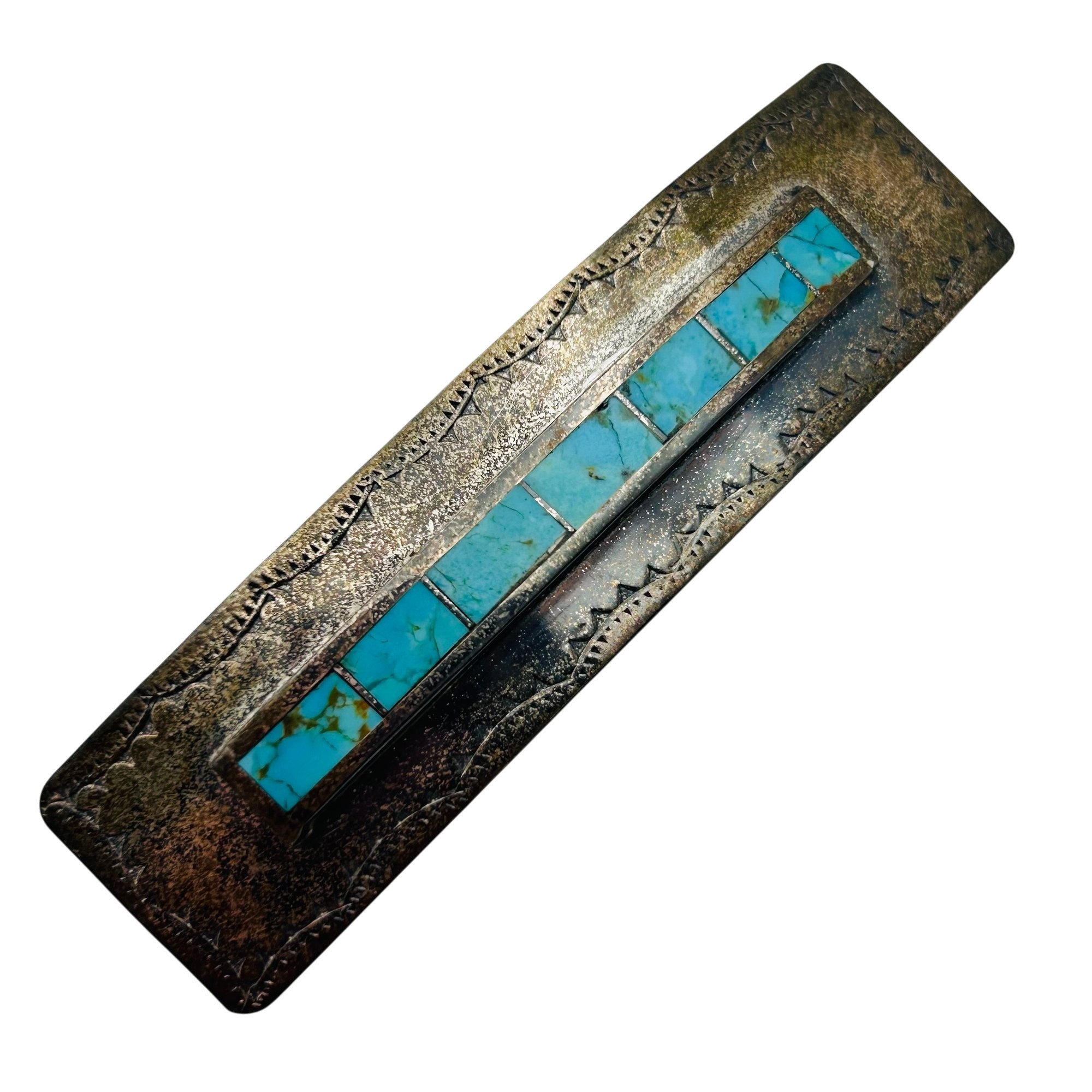 Vintage Signed Navajo Sterling Turquoise Hair Clip