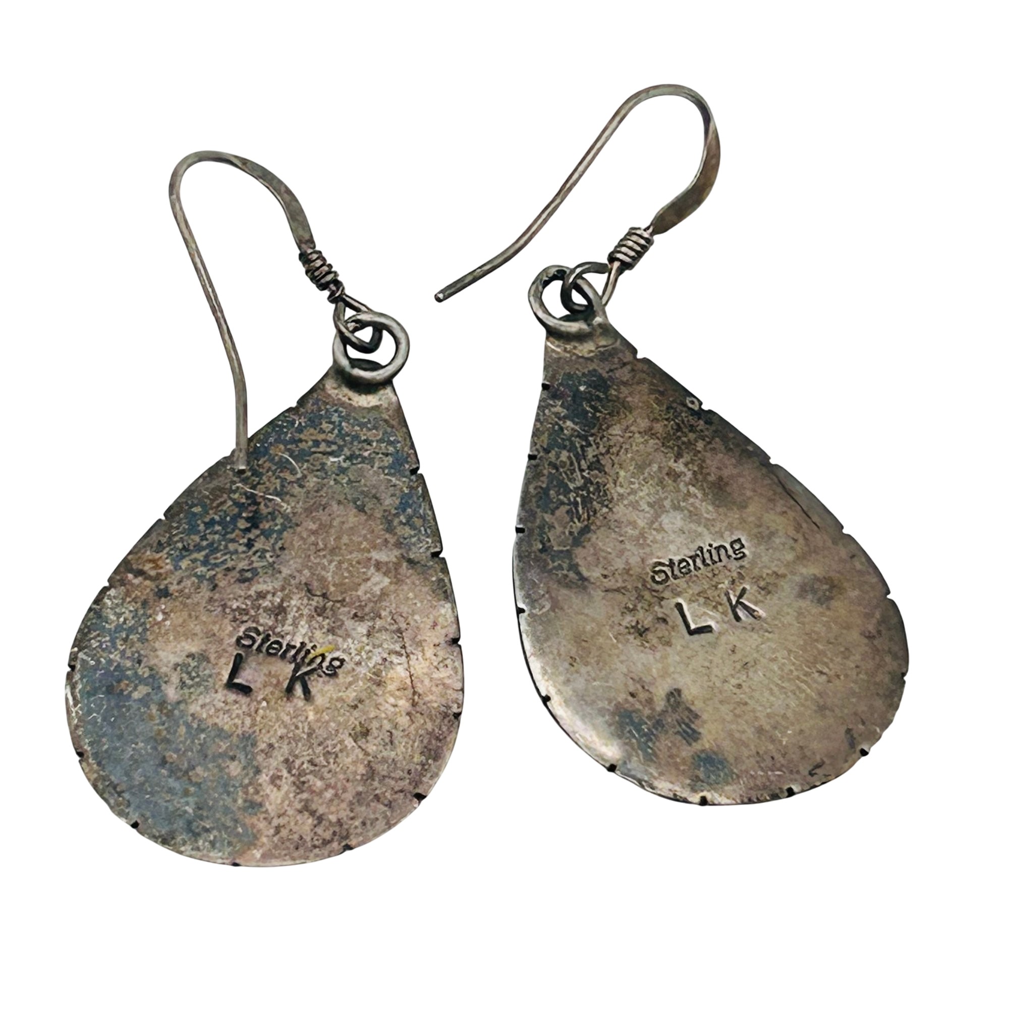 Signed Native Sterling Turquoise Teardrop Earrings