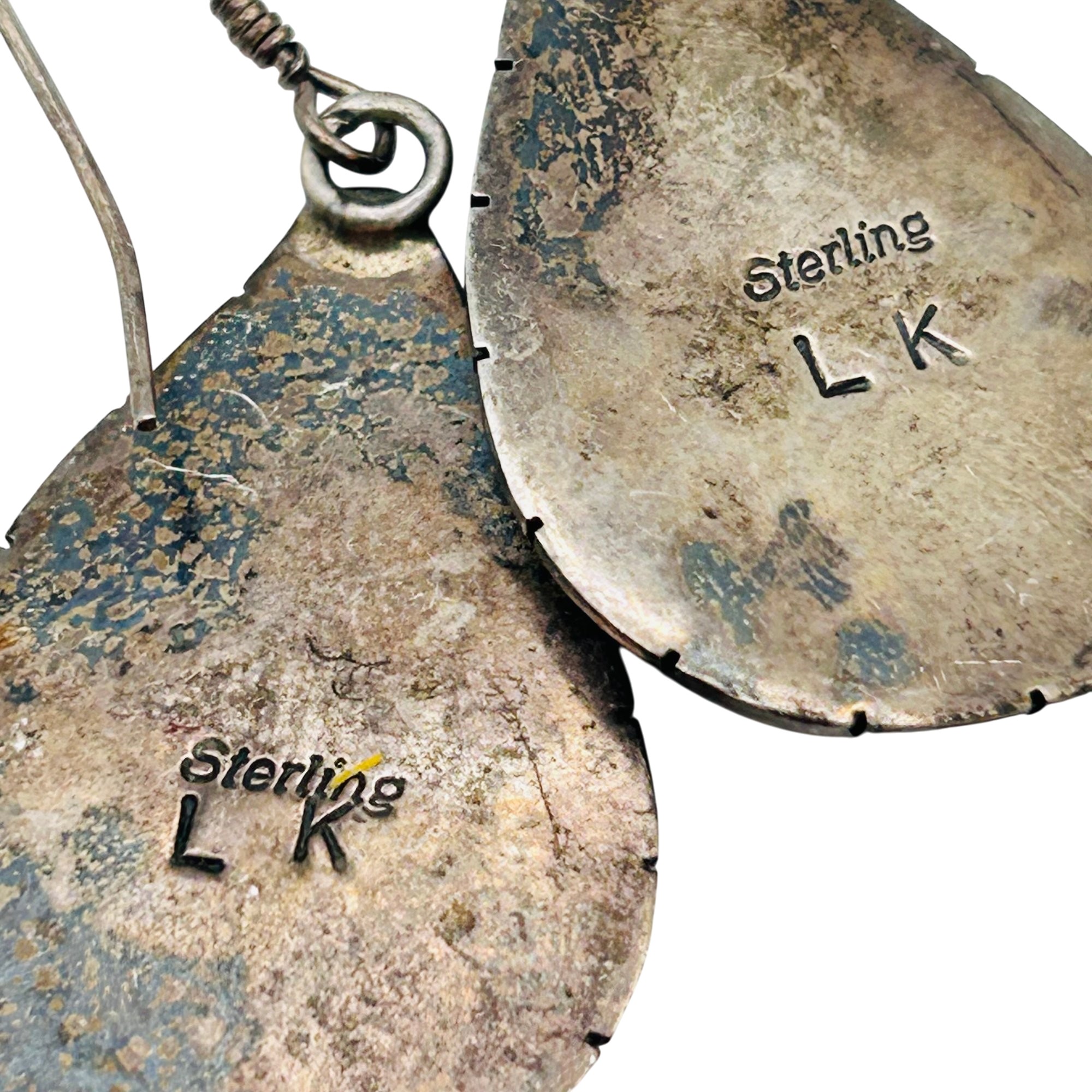 Signed Native Sterling Turquoise Teardrop Earrings