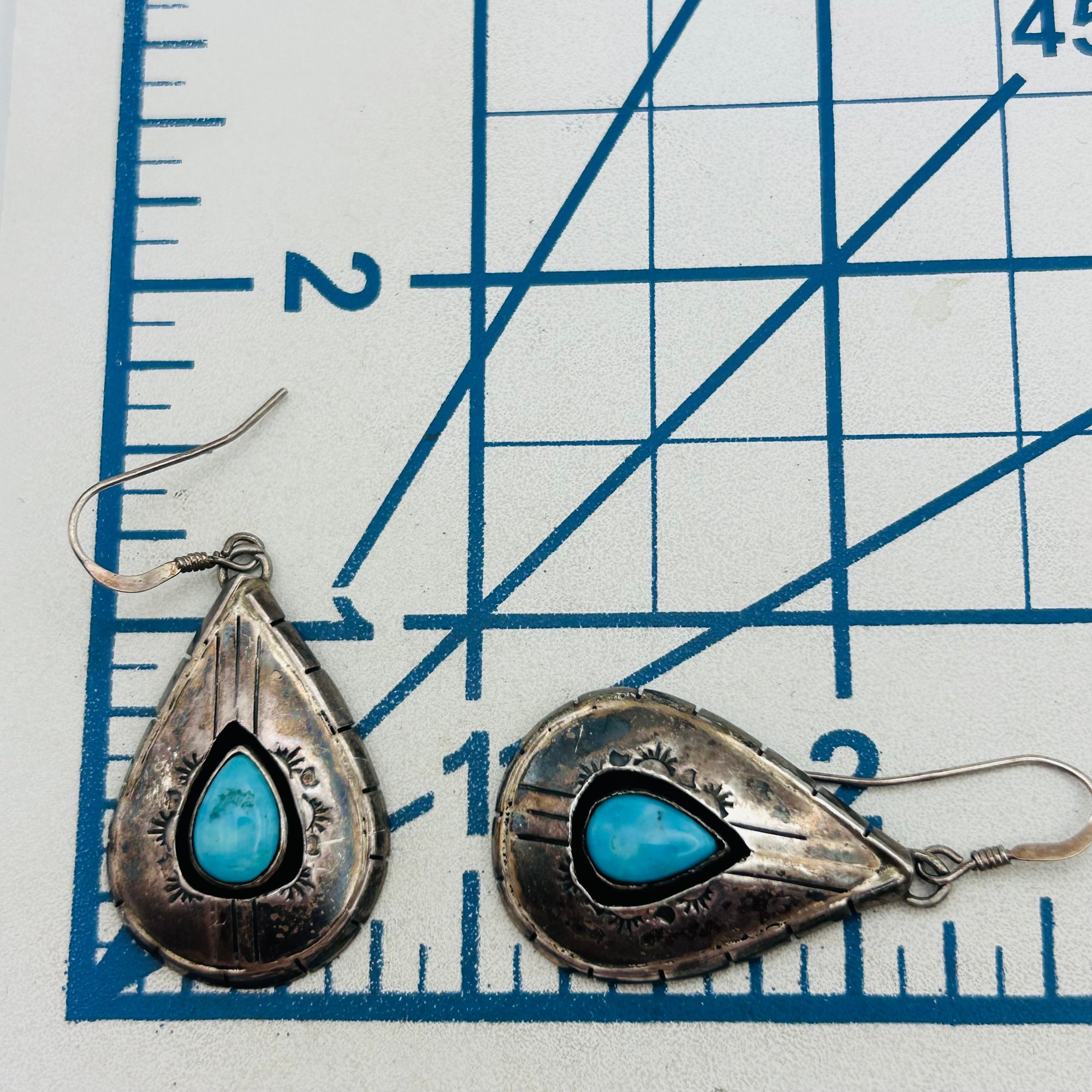 Signed Native Sterling Turquoise Teardrop Earrings