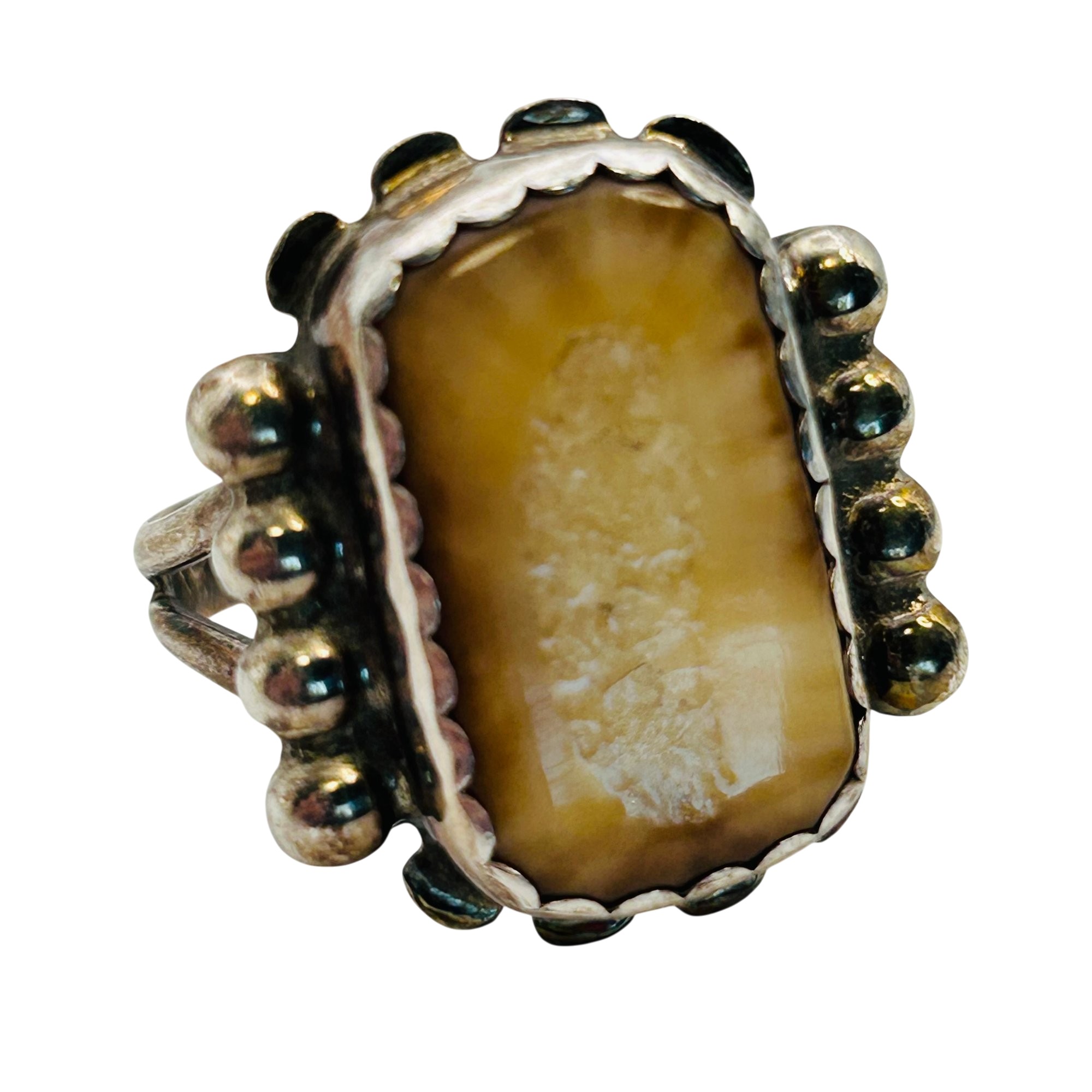 Vintage Signed Native Sterling Stone Ring Sz 9
