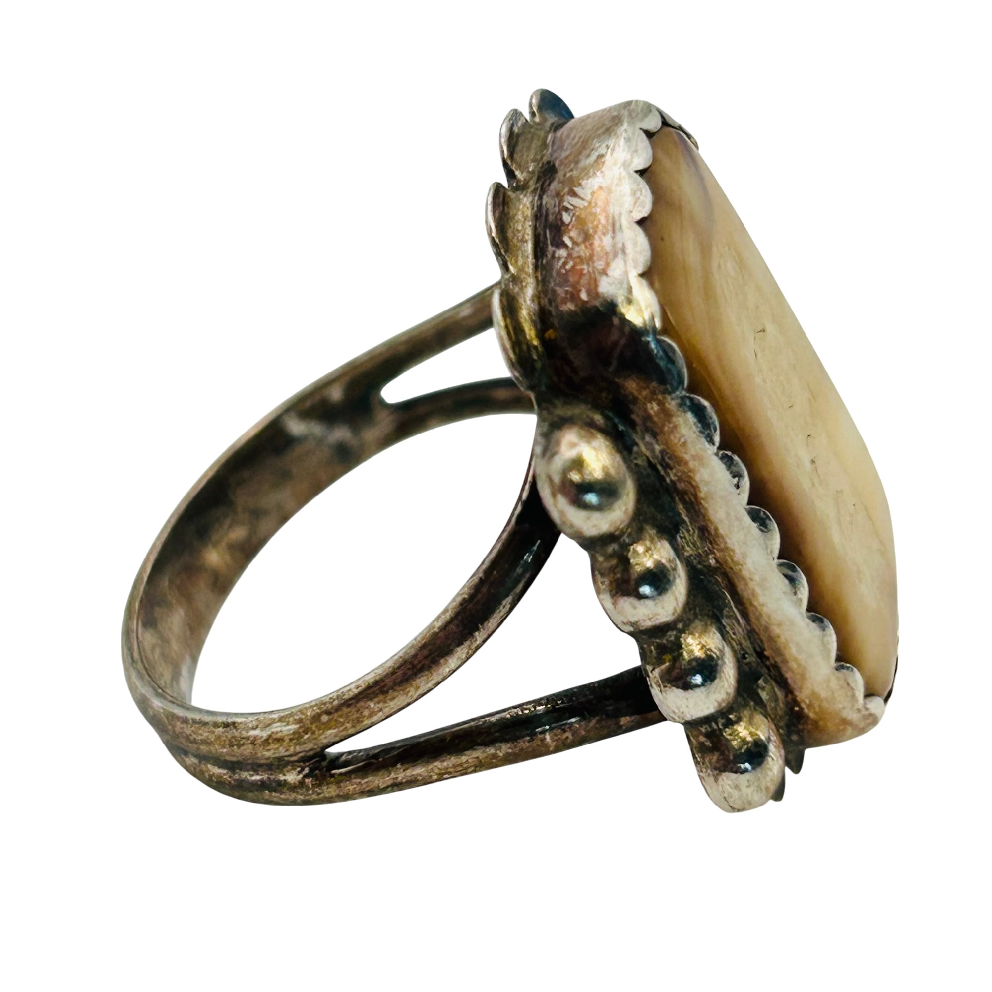 Vintage Signed Native Sterling Stone Ring Sz 9