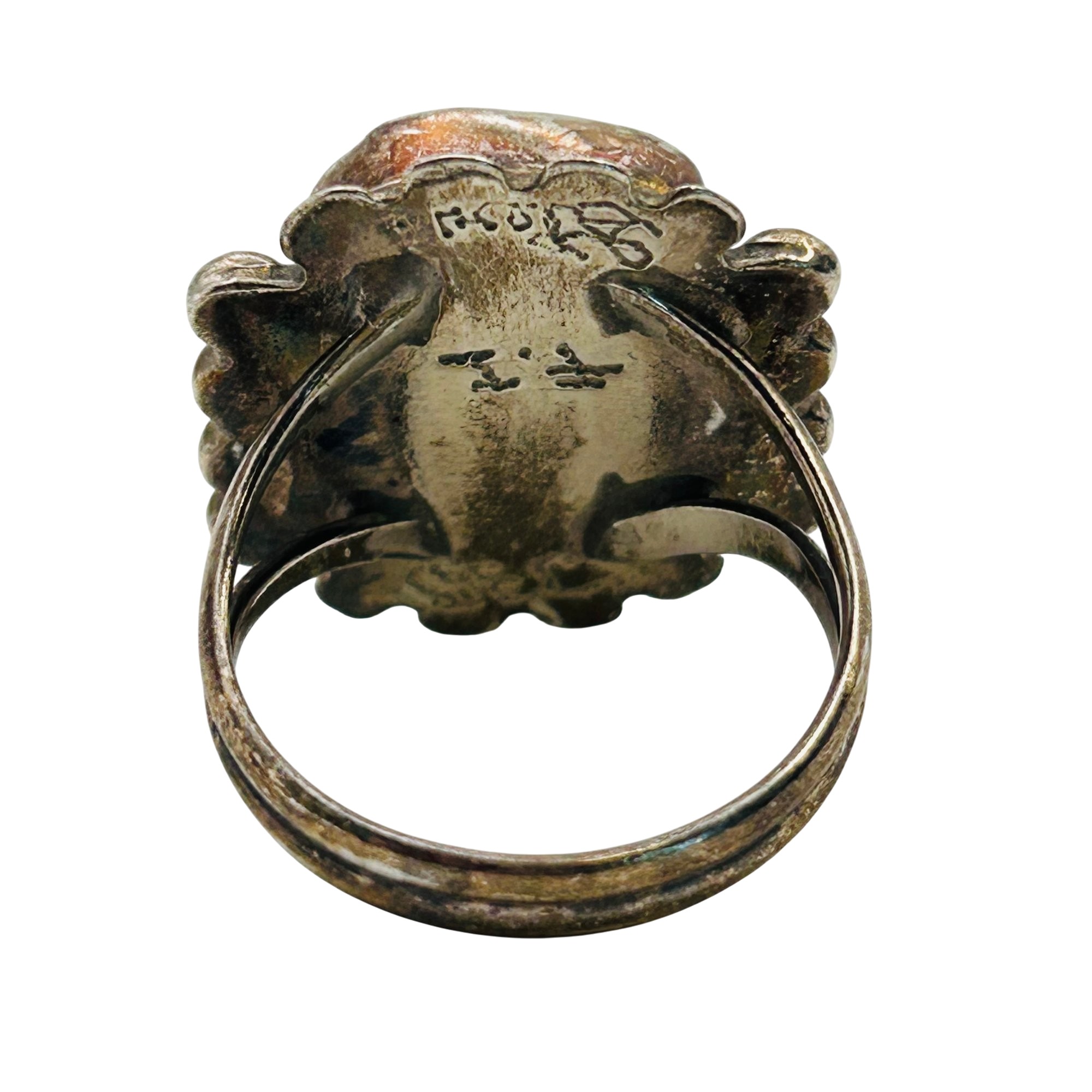 Vintage Signed Native Sterling Stone Ring Sz 9