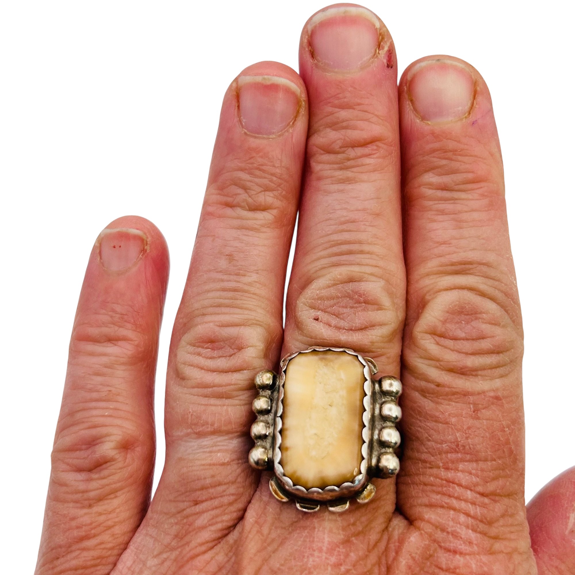 Vintage Signed Native Sterling Stone Ring Sz 9