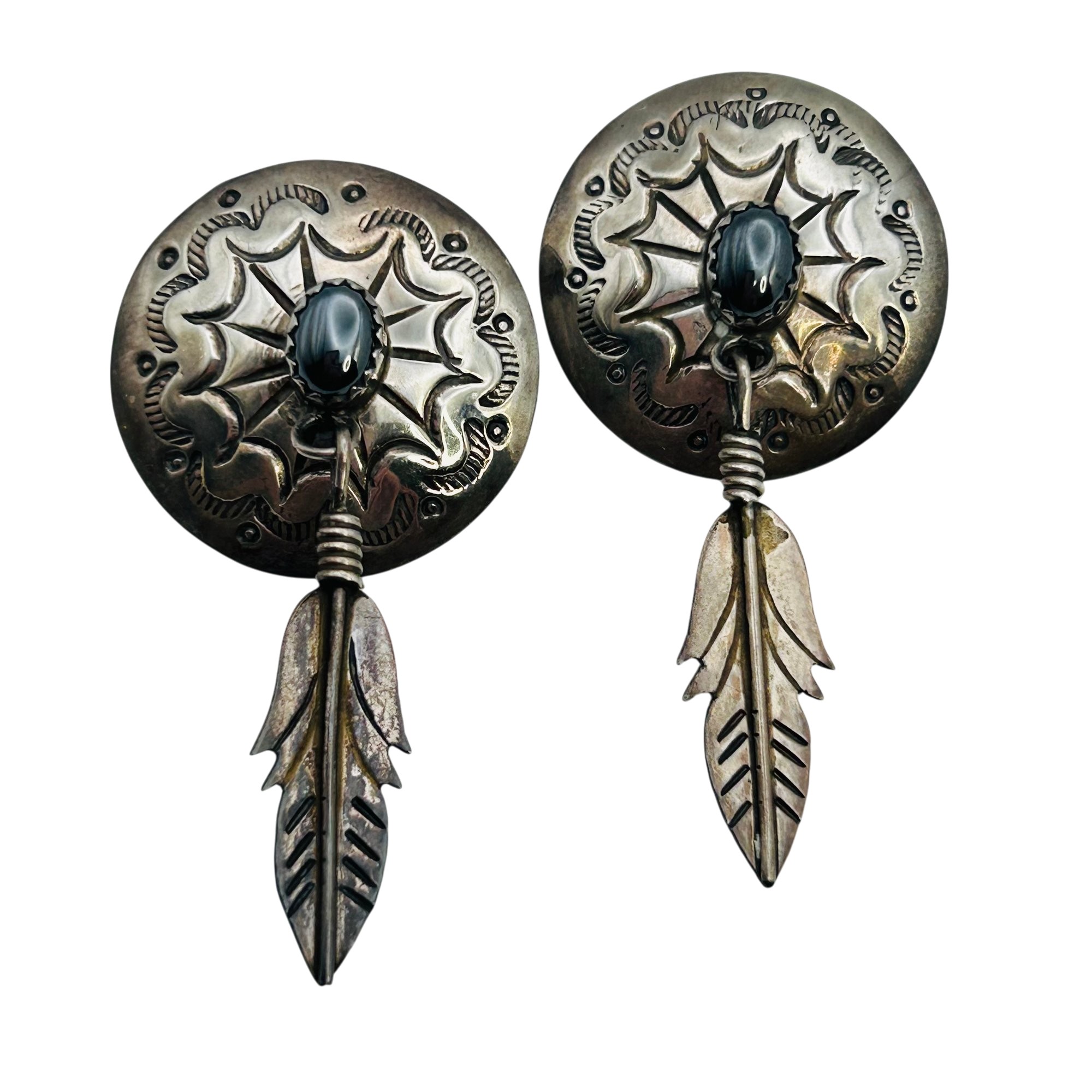Navajo Sterling Stamped Hematite Earrings