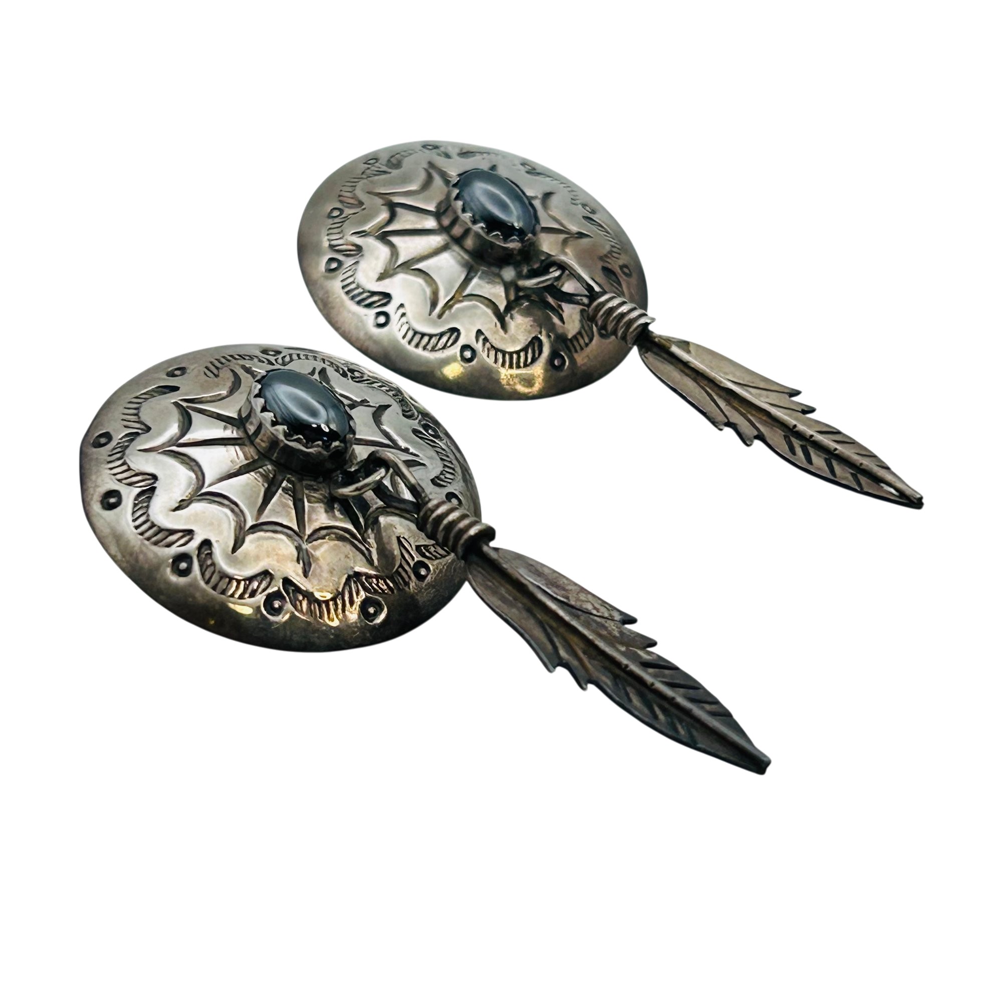 Navajo Sterling Stamped Hematite Earrings