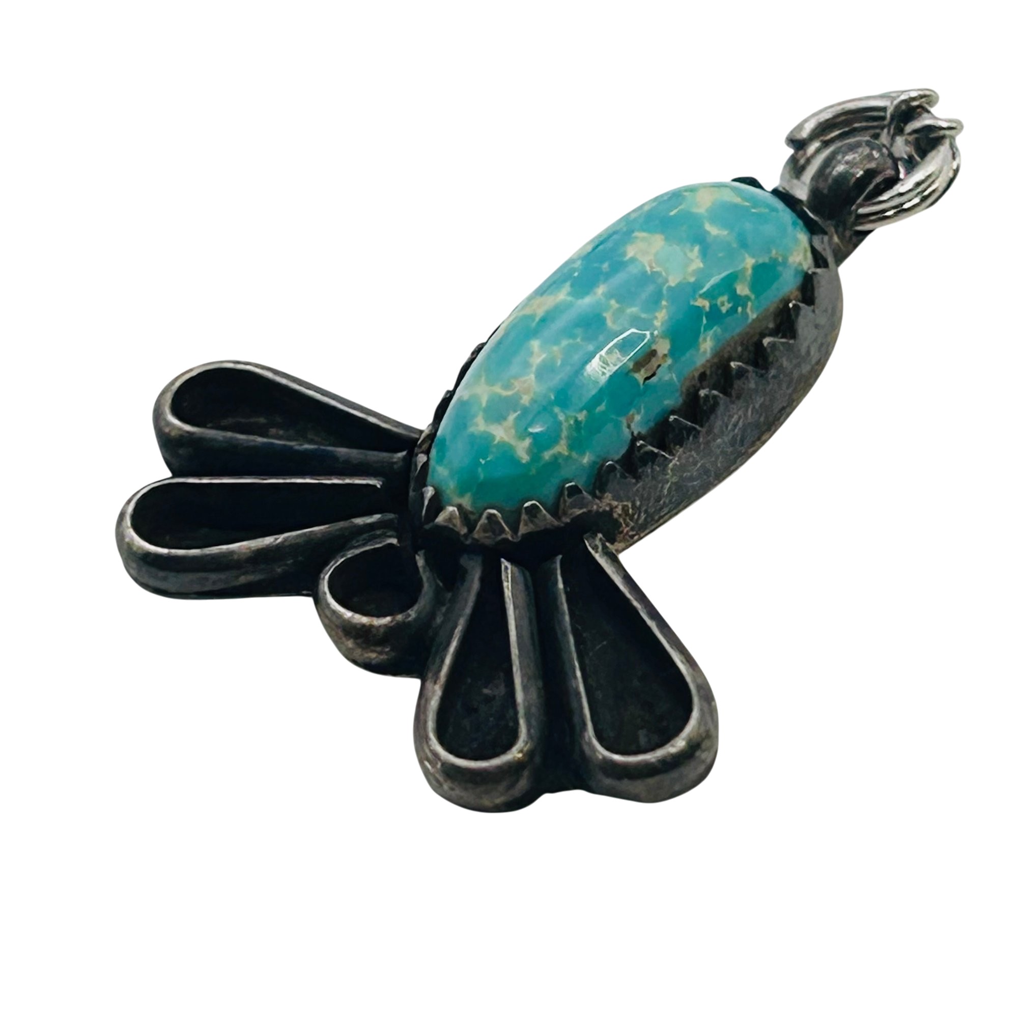 Signed Native Sterling Turquoise Pendant