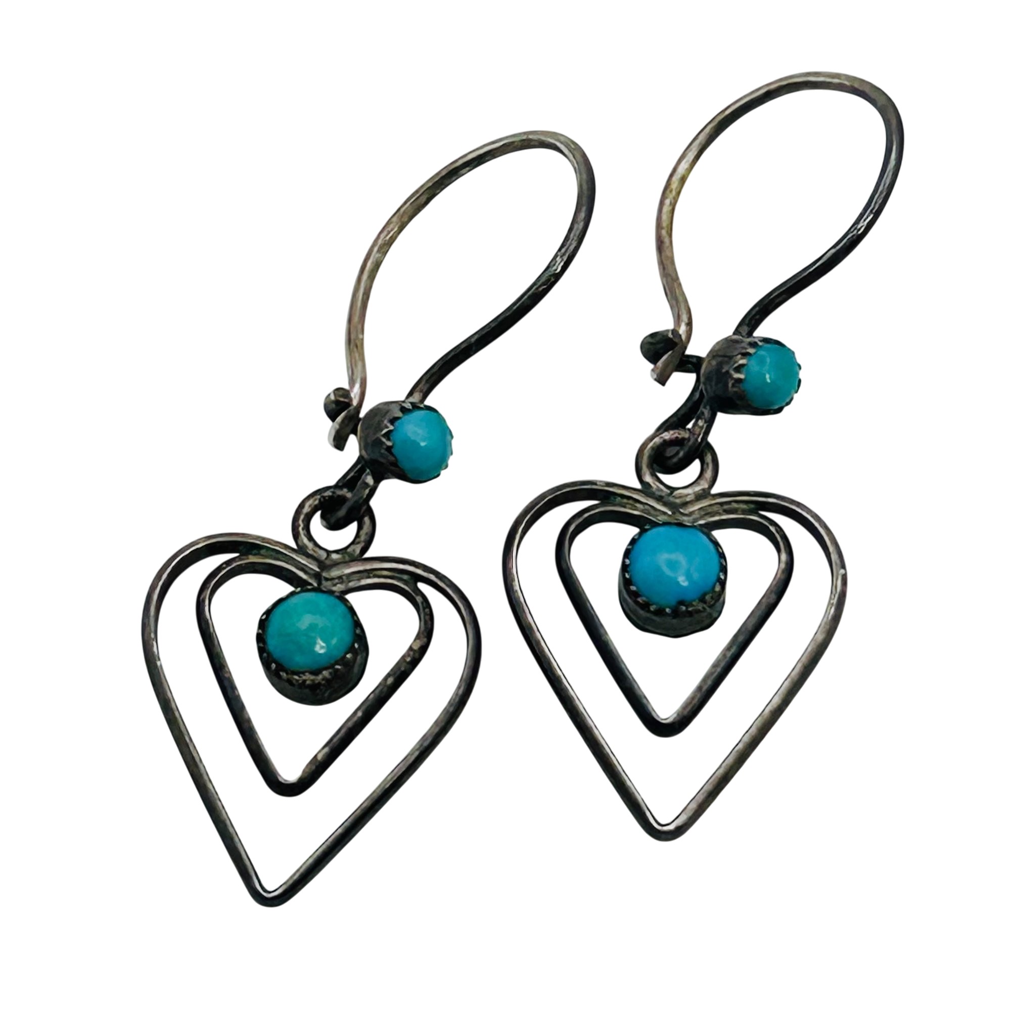 Southwest Sterling Turquoise Heart Earrings