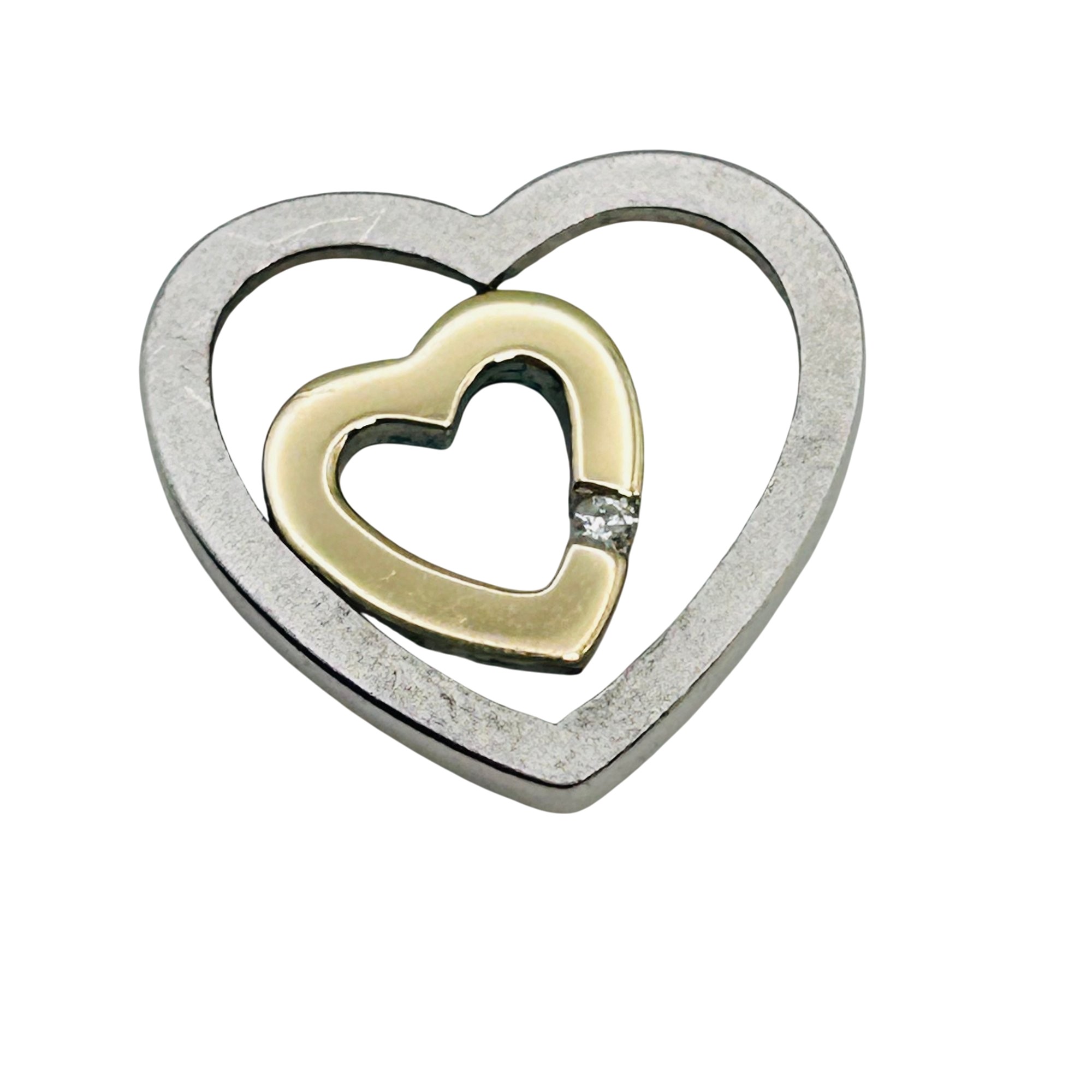 Sterling And 14k Diamond Heart Pendant