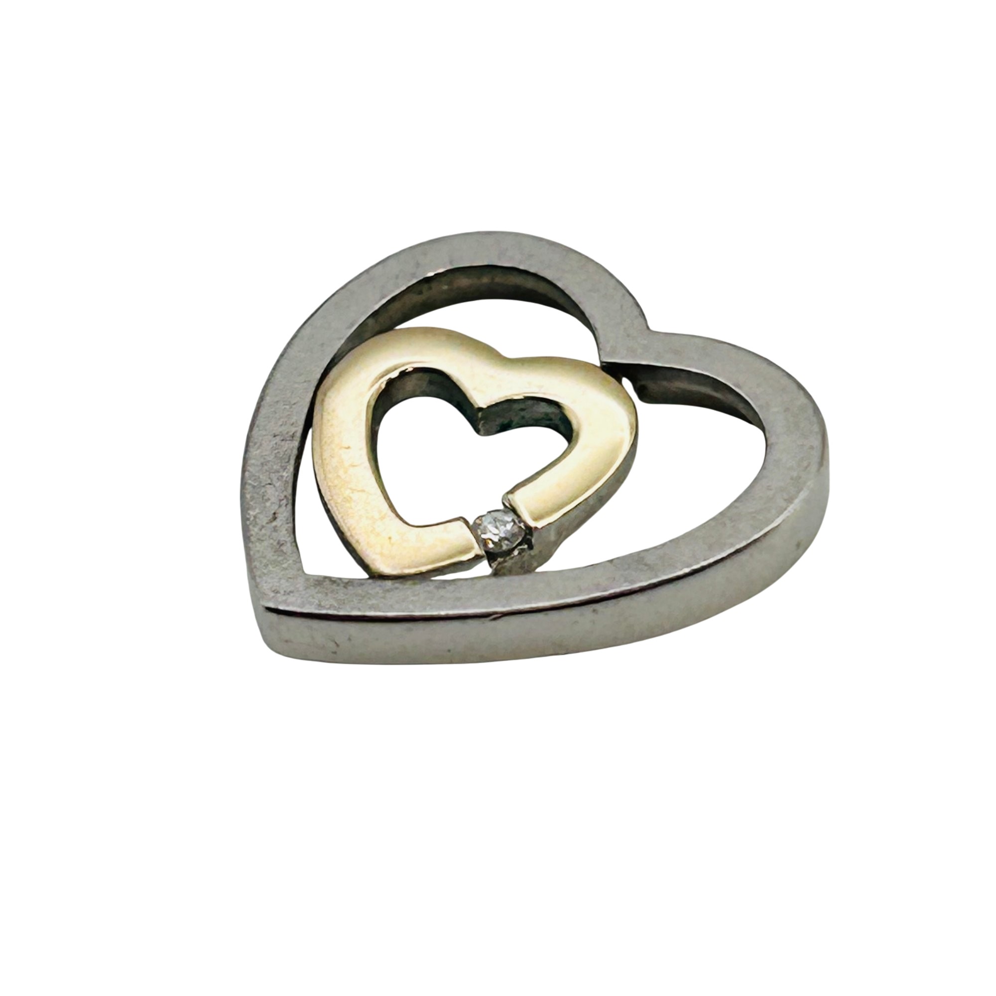 Sterling And 14k Diamond Heart Pendant