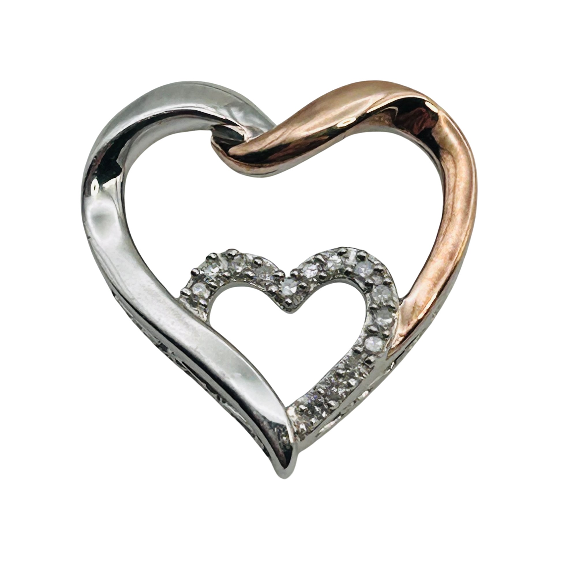 Sterling And 14k Diamond Double Heart Pendant