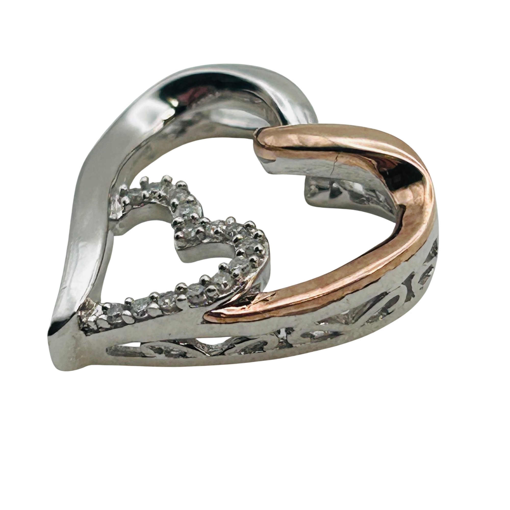 Sterling And 14k Diamond Double Heart Pendant