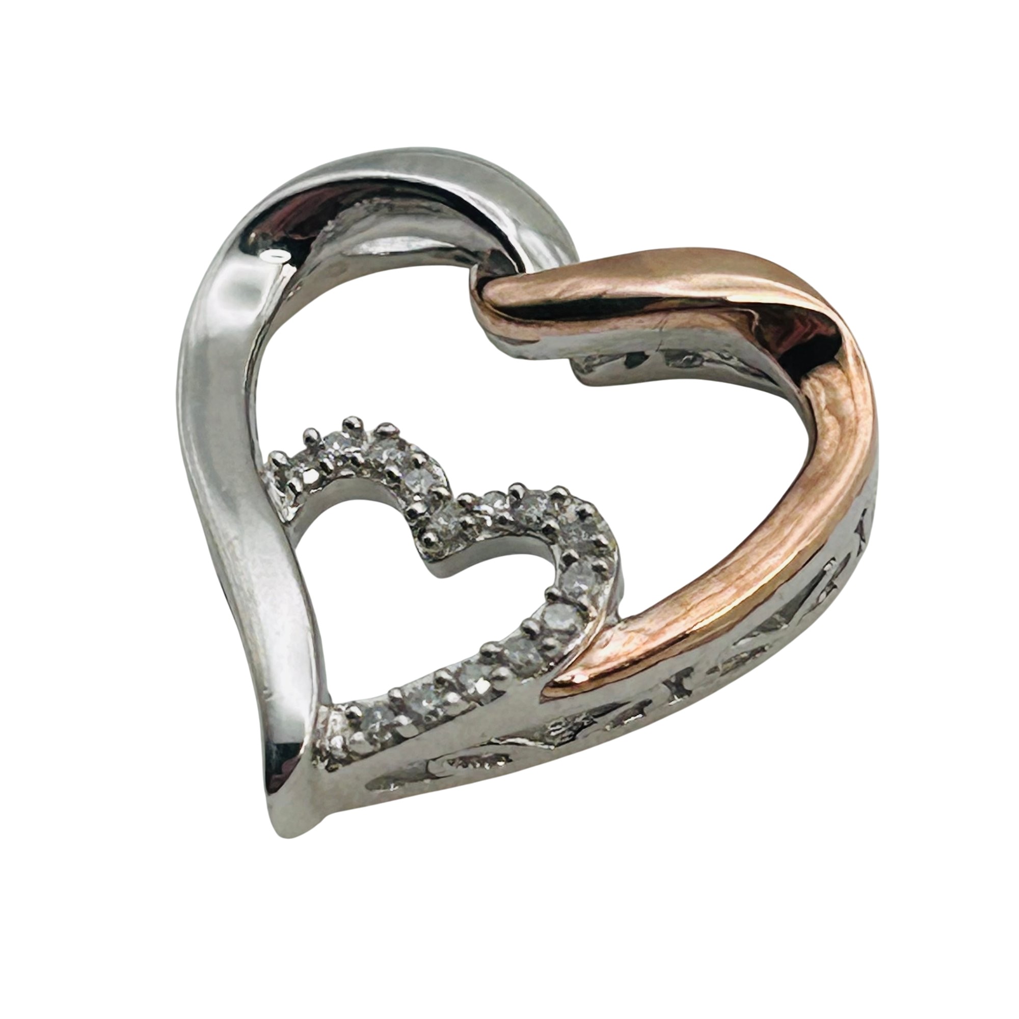 Sterling And 14k Diamond Double Heart Pendant
