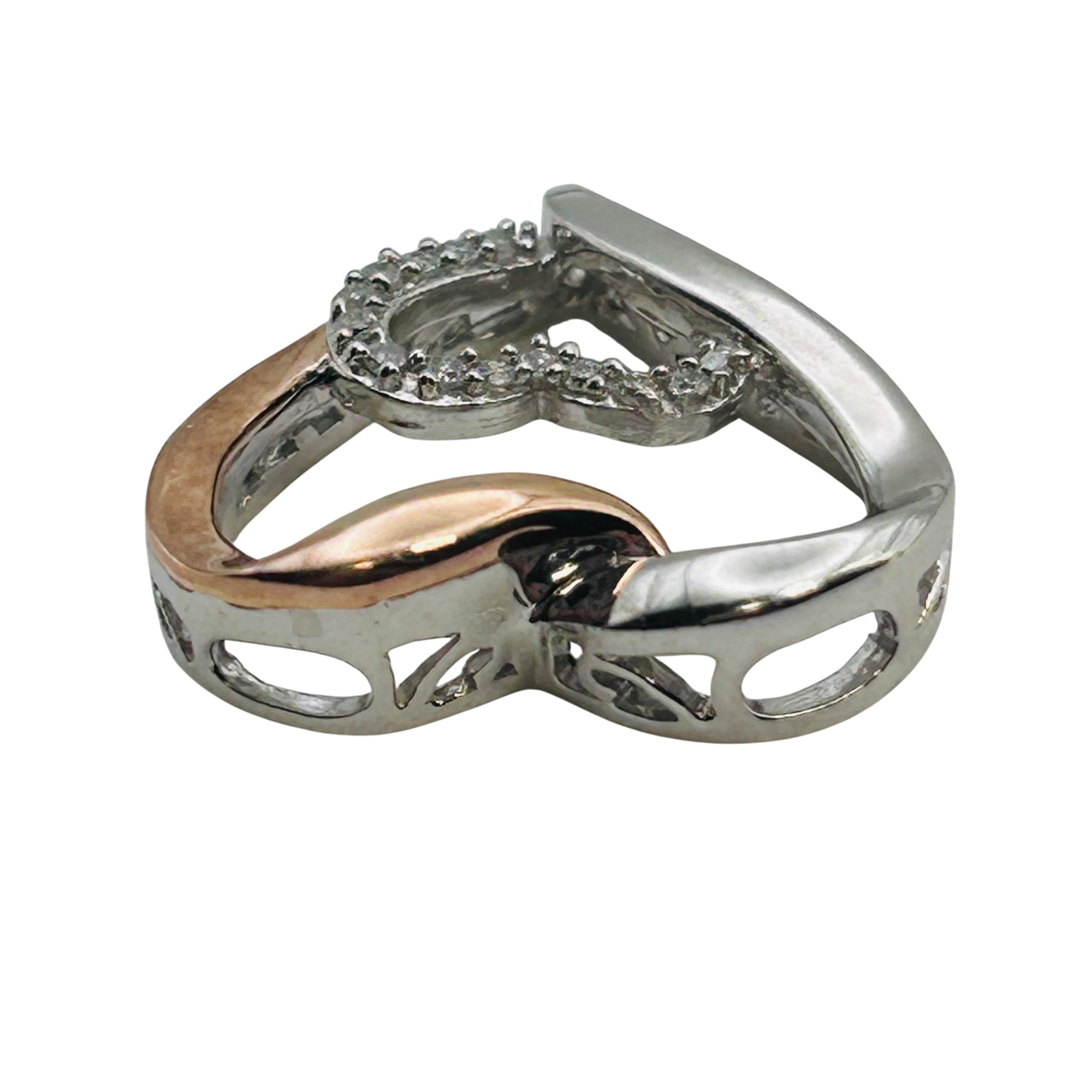 Sterling And 14k Diamond Double Heart Pendant