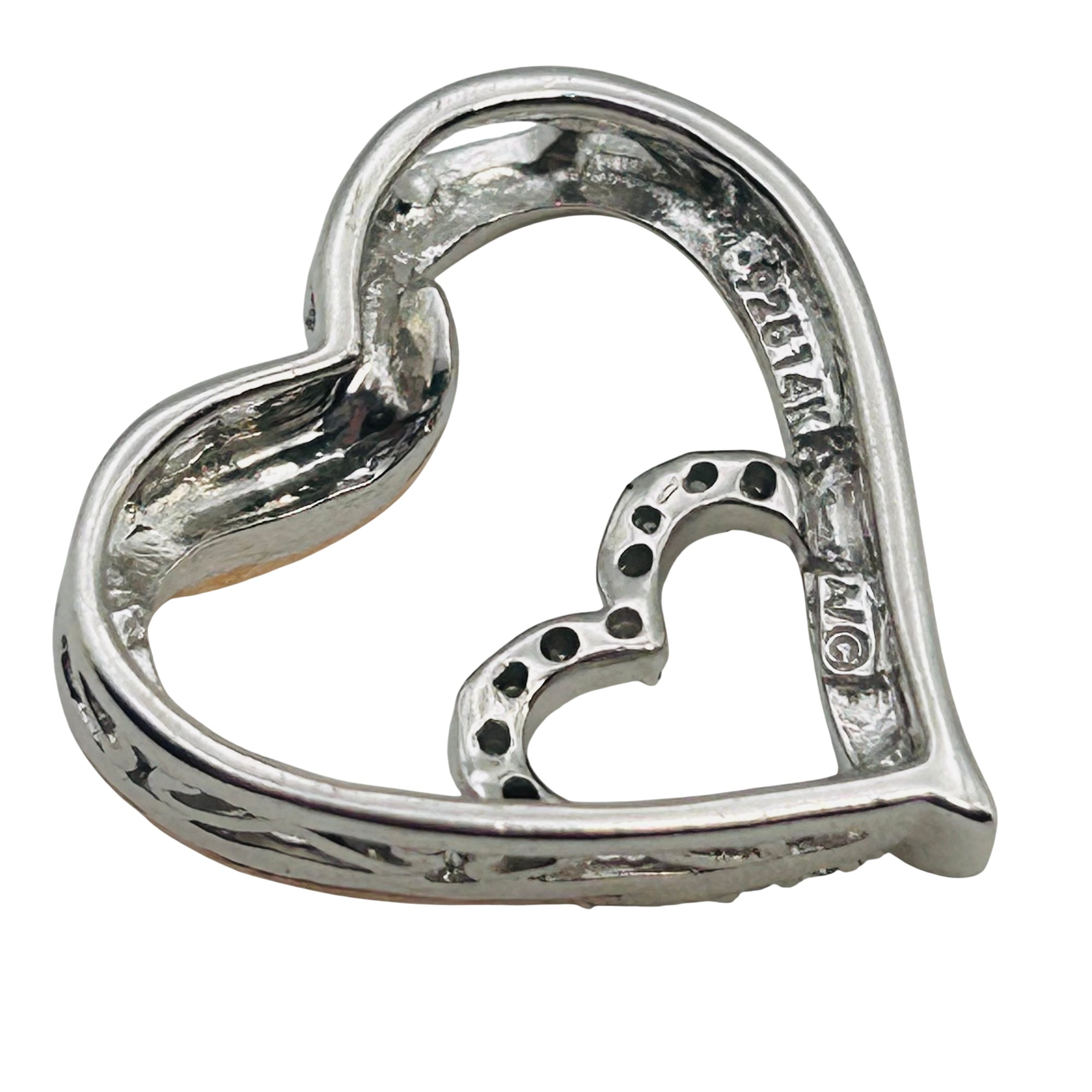 Sterling And 14k Diamond Double Heart Pendant