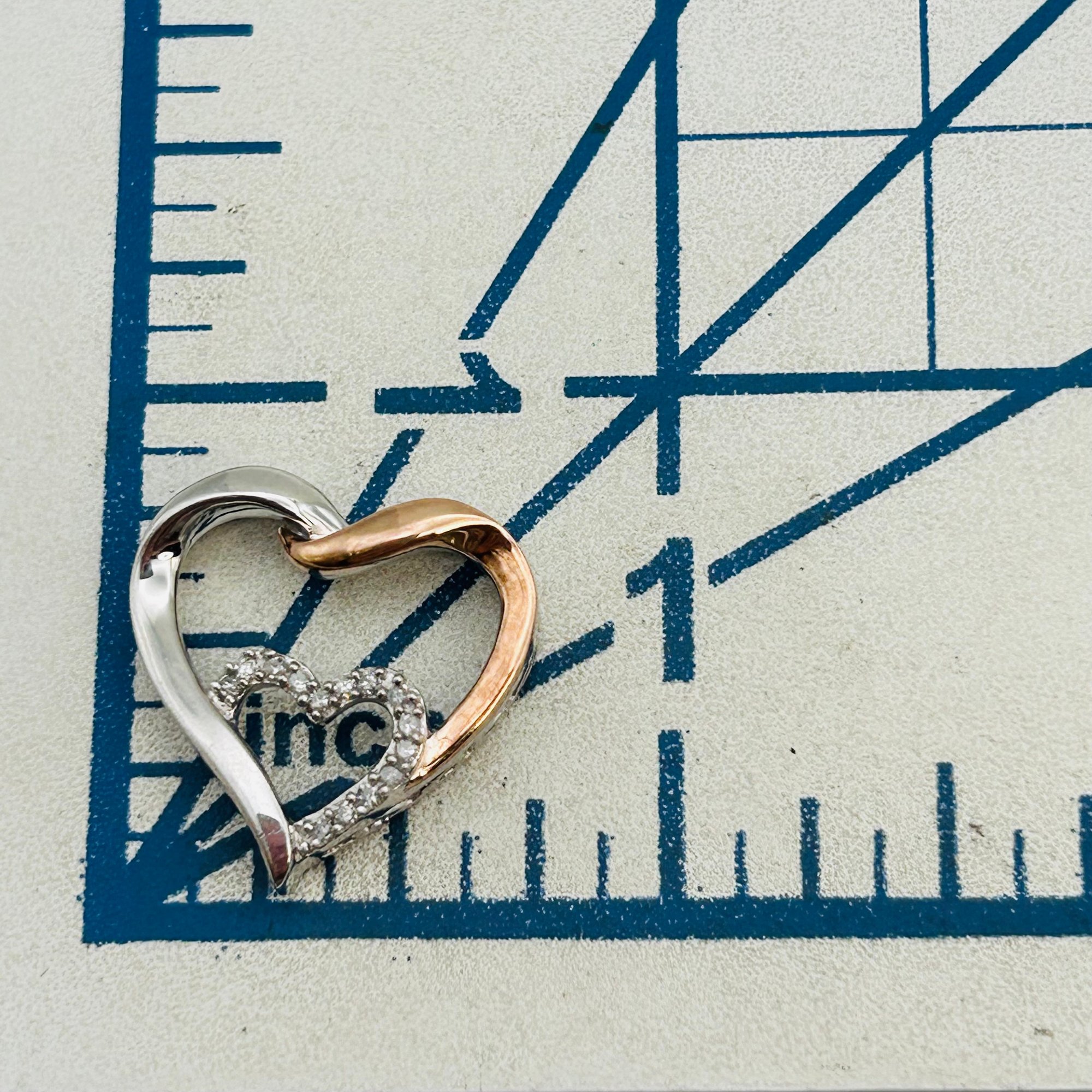 Sterling And 14k Diamond Double Heart Pendant