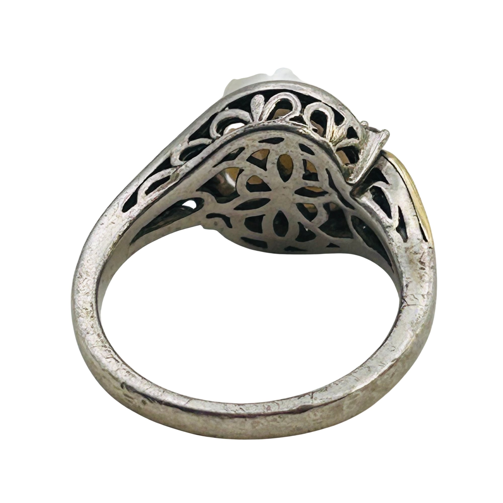 Signed Sterling And 14k Pearl Ring Sz 7