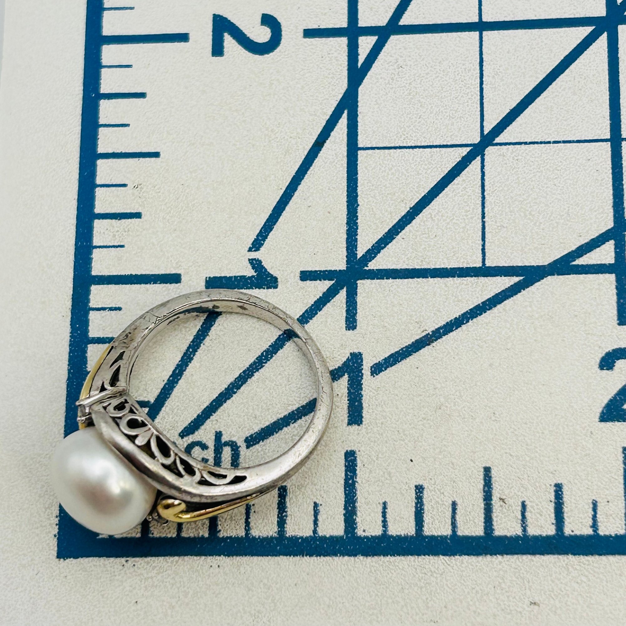 Signed Sterling And 14k Pearl Ring Sz 7