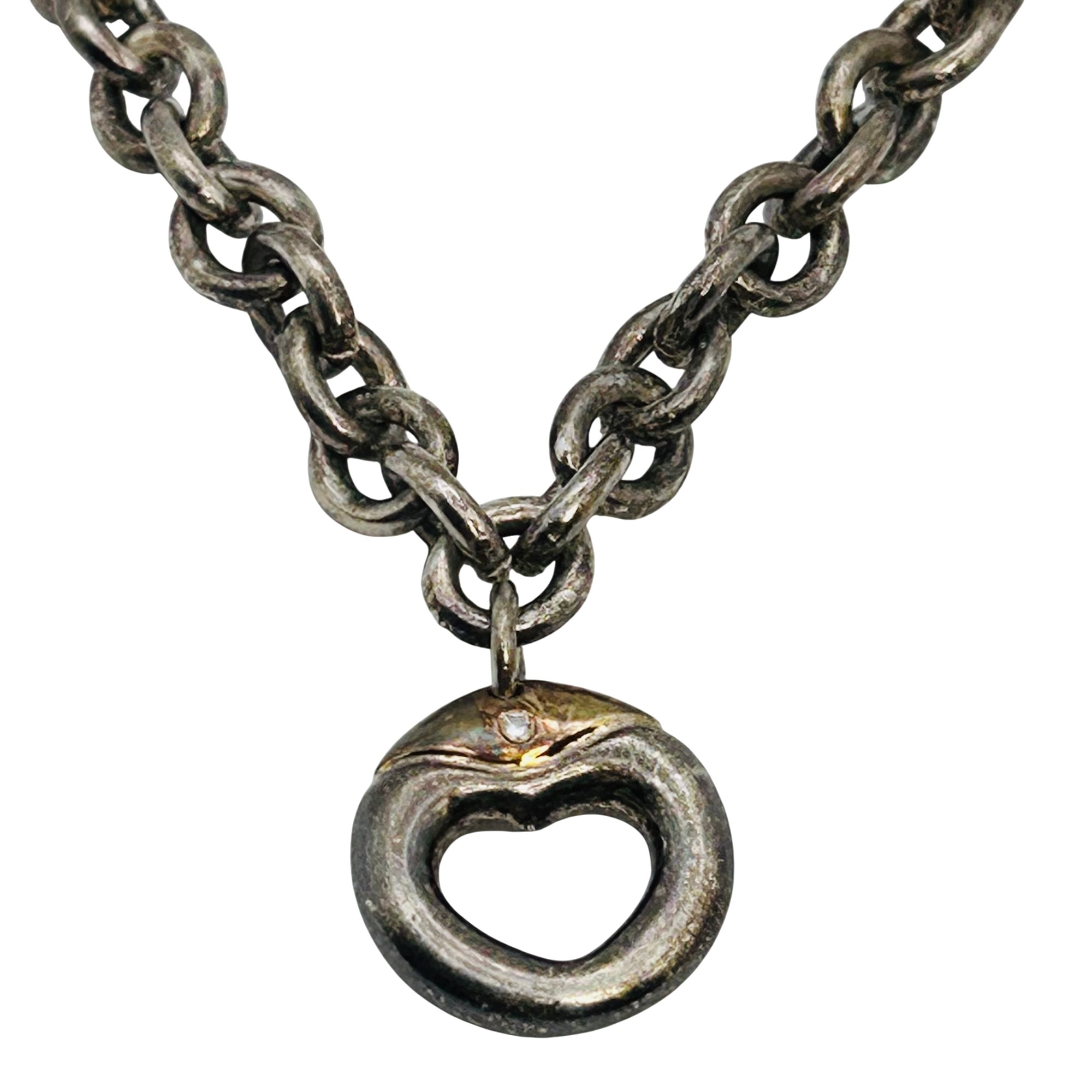 Sterling Diamond Heart Pendant Cable Chain Necklace