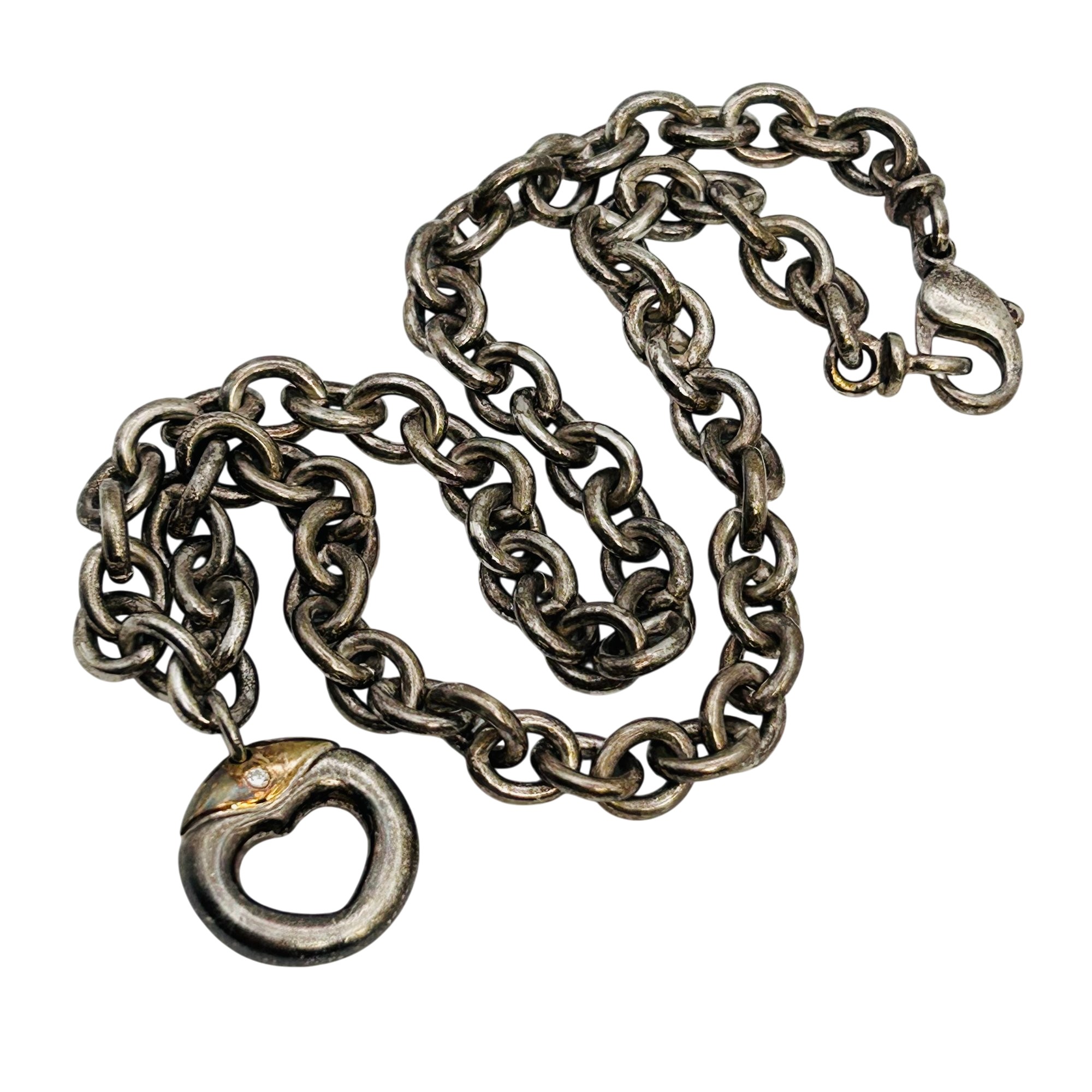 Sterling Diamond Heart Pendant Cable Chain Necklace