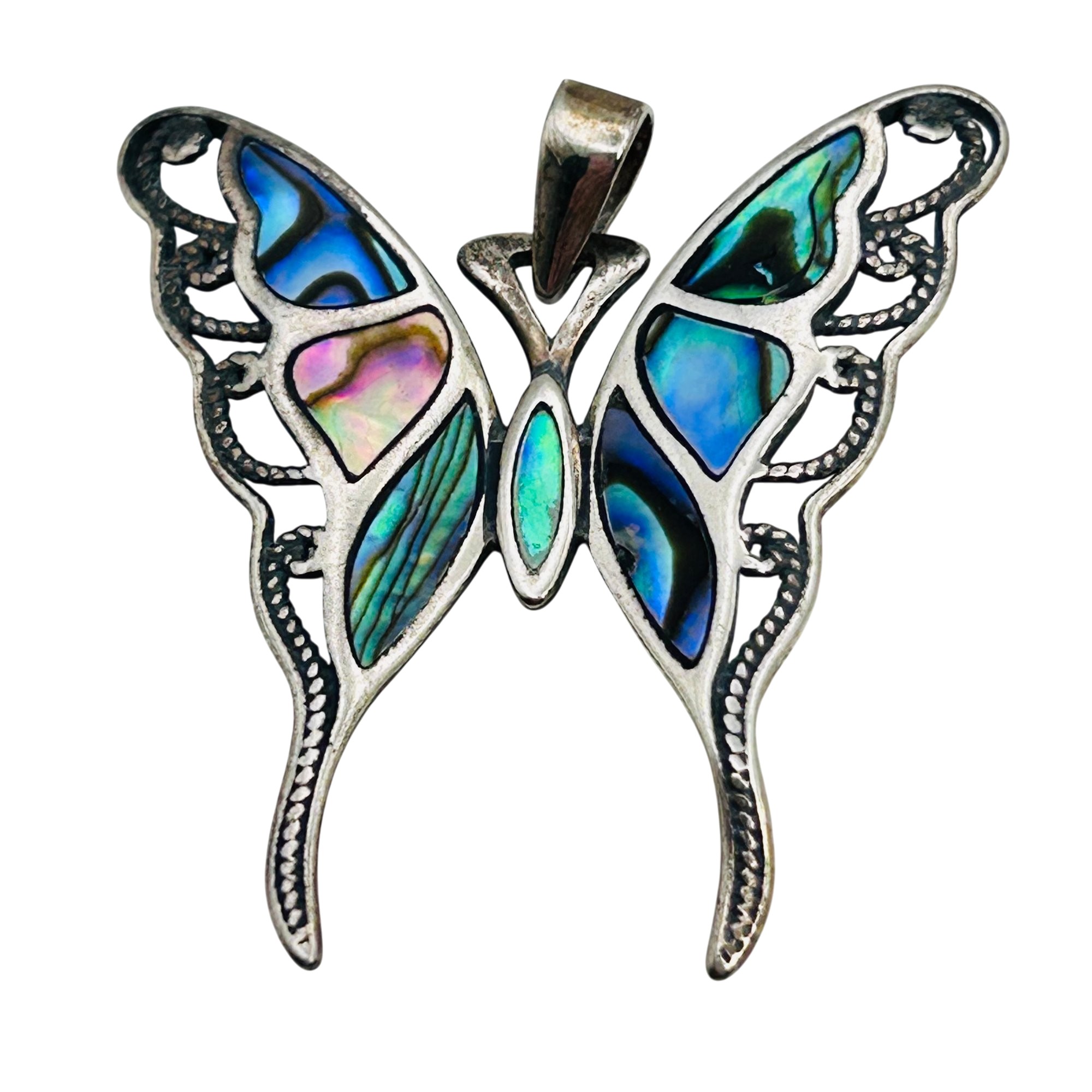 Sterling Abalone Butterfly Pendant