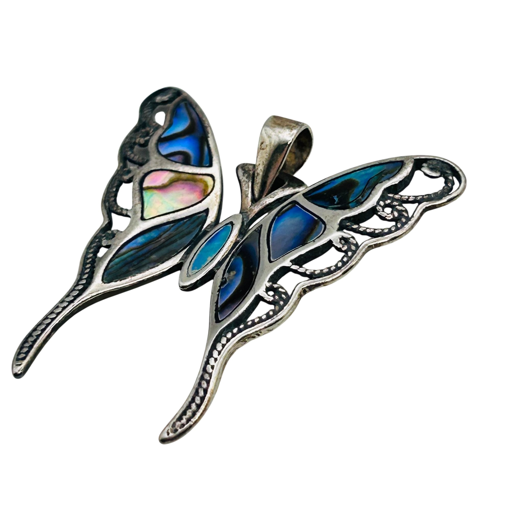 Sterling Abalone Butterfly Pendant
