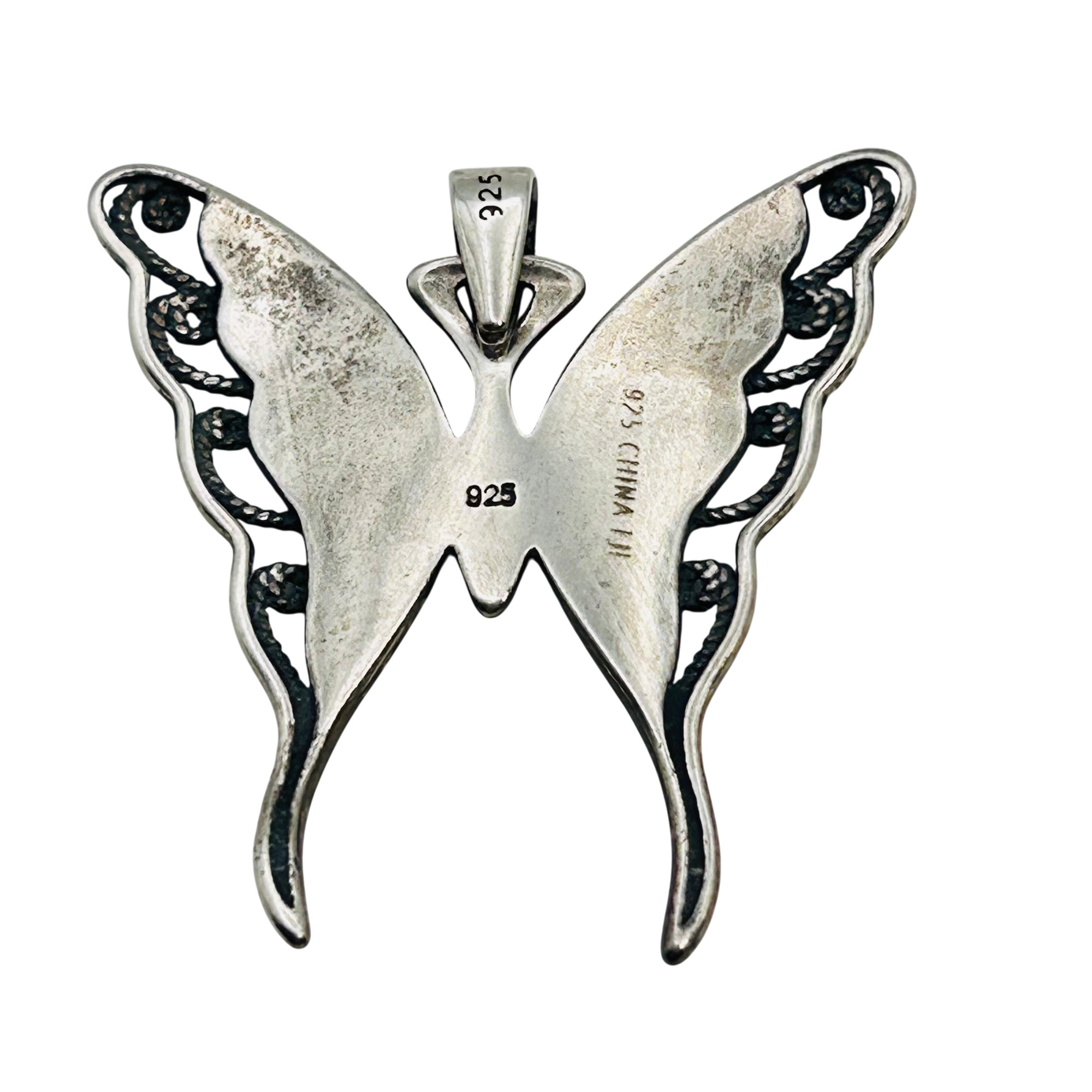 Sterling Abalone Butterfly Pendant