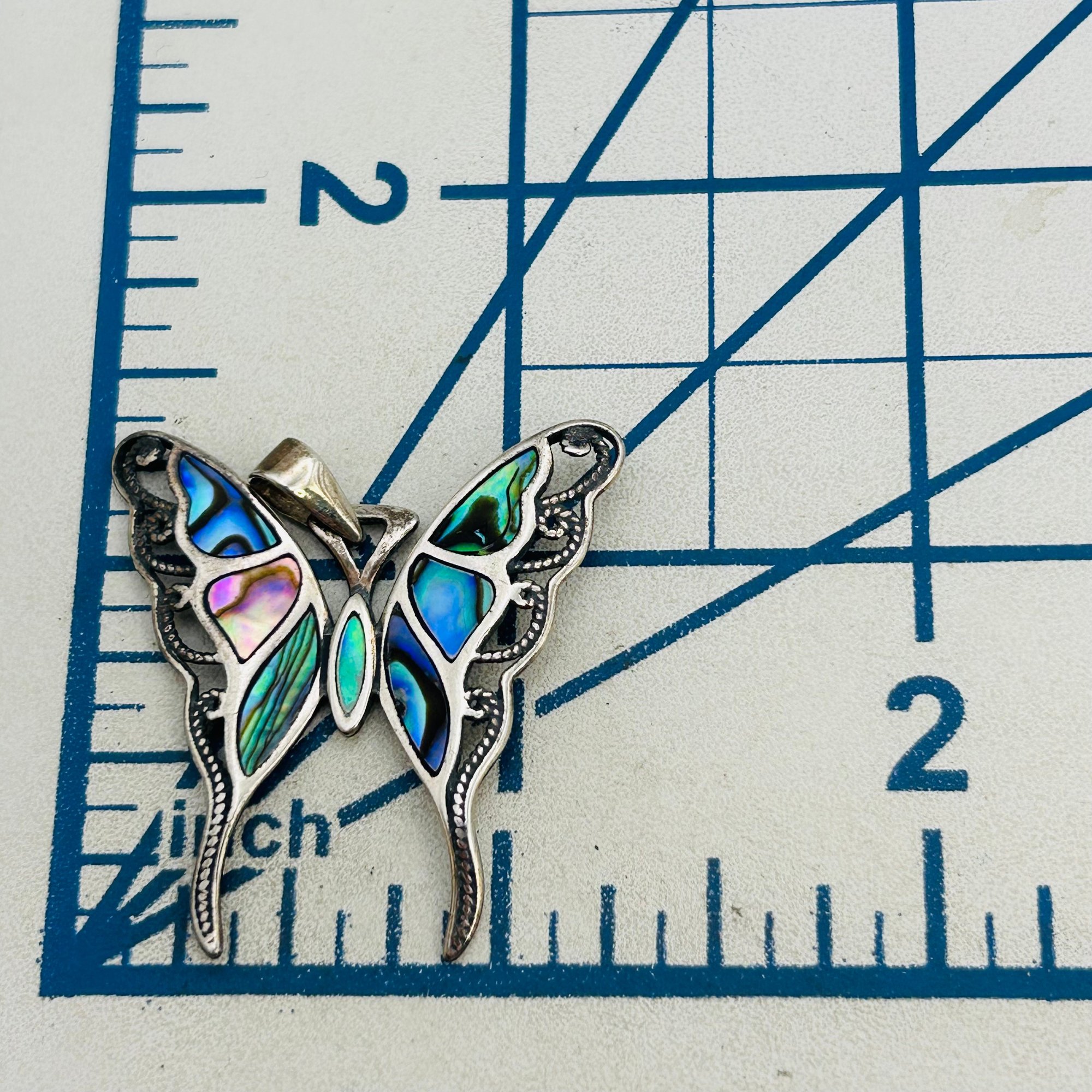 Sterling Abalone Butterfly Pendant