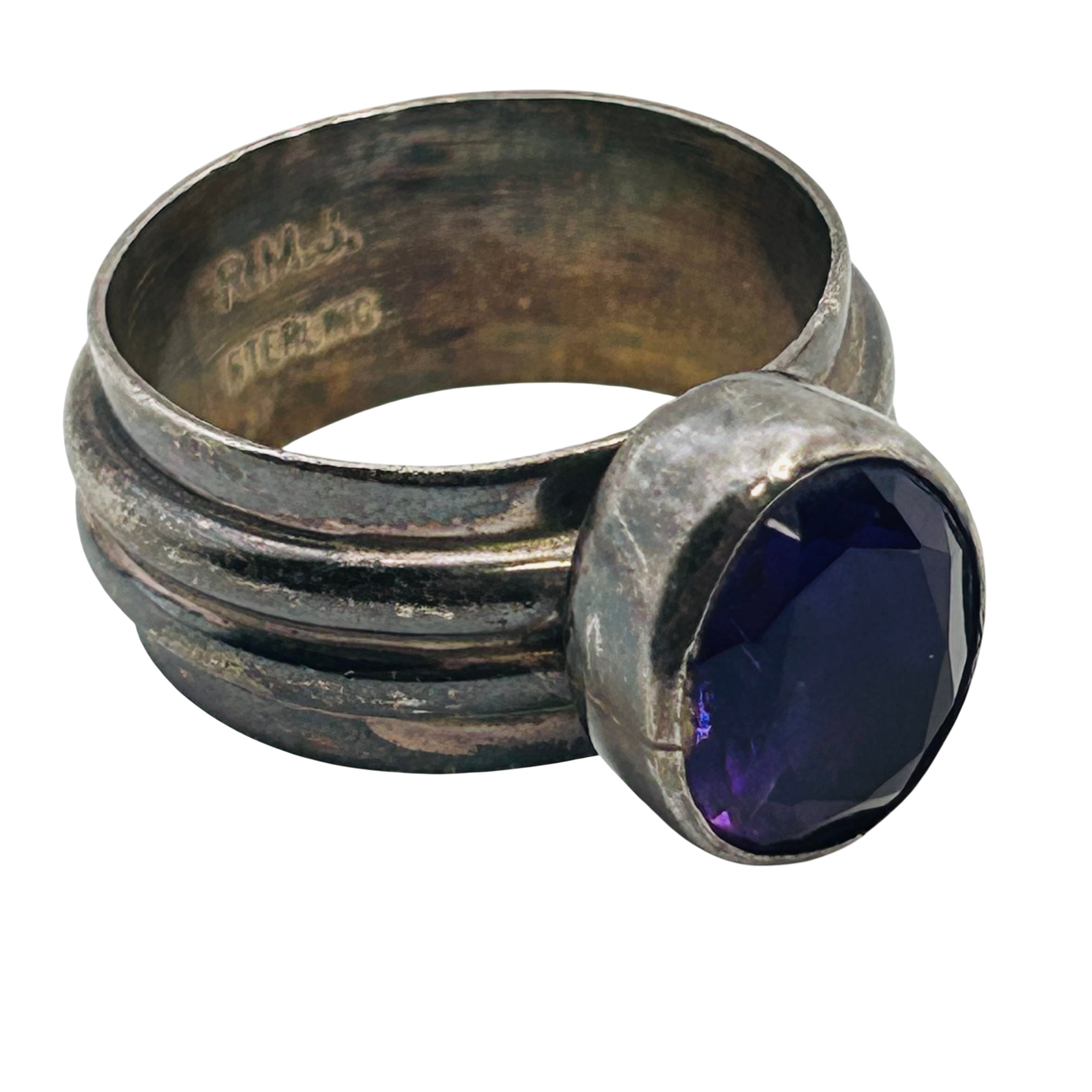 Signed Sterling Amethyst Ring Sz 9.5