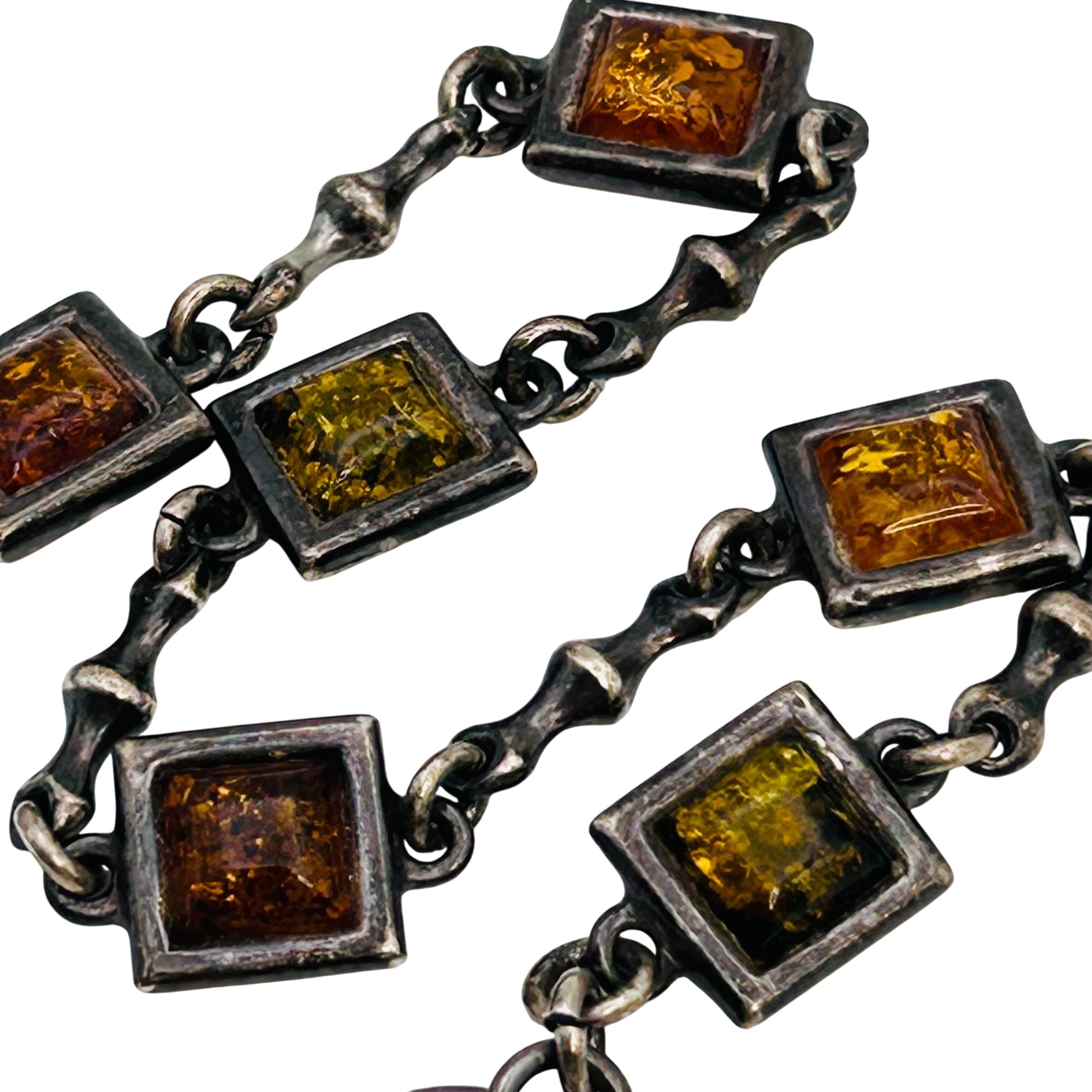 Sterling Amber Link Chain Bracelet