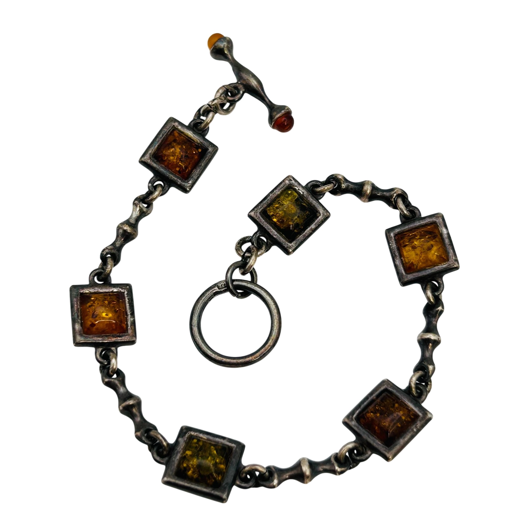 Sterling Amber Link Chain Bracelet